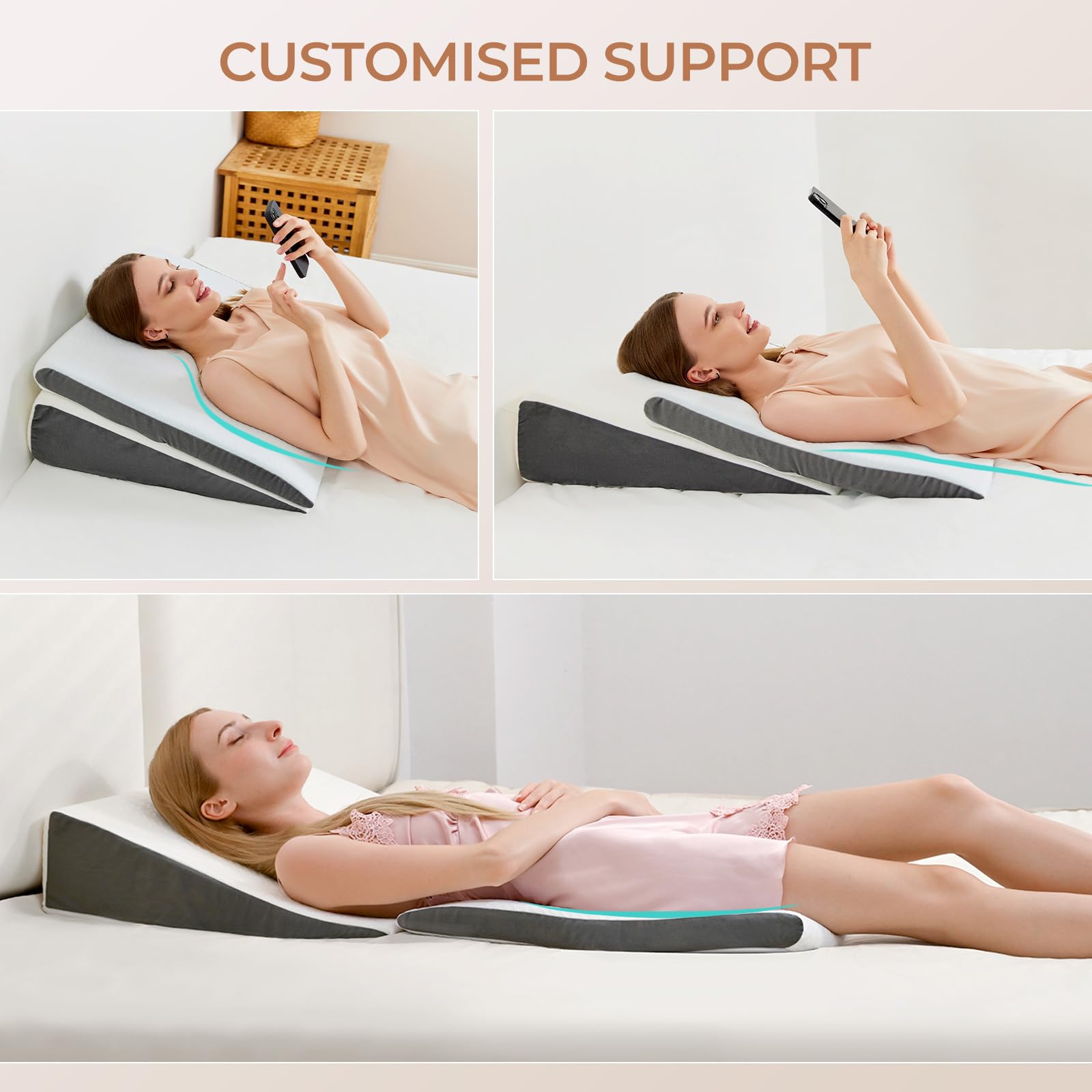 Vekkia 2PCS Wedge Pillow for Sleep Apnea,Wedge Pillow for Acid Reflux,Independent Memory Foam for Sleeping,Back Pain,Gerd,Heartburn,Snoring,Triangle Elevated Pillow for After Surgery/Leg/Neck