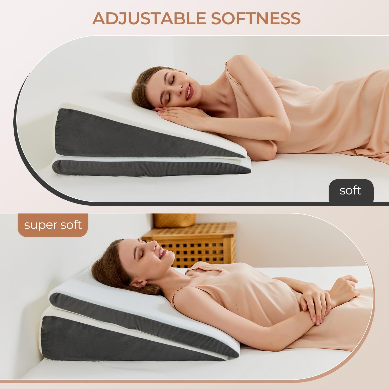 Vekkia 2PCS Wedge Pillow for Sleep Apnea,Wedge Pillow for Acid Reflux,Independent Memory Foam for Sleeping,Back Pain,Gerd,Heartburn,Snoring,Triangle Elevated Pillow for After Surgery/Leg/Neck