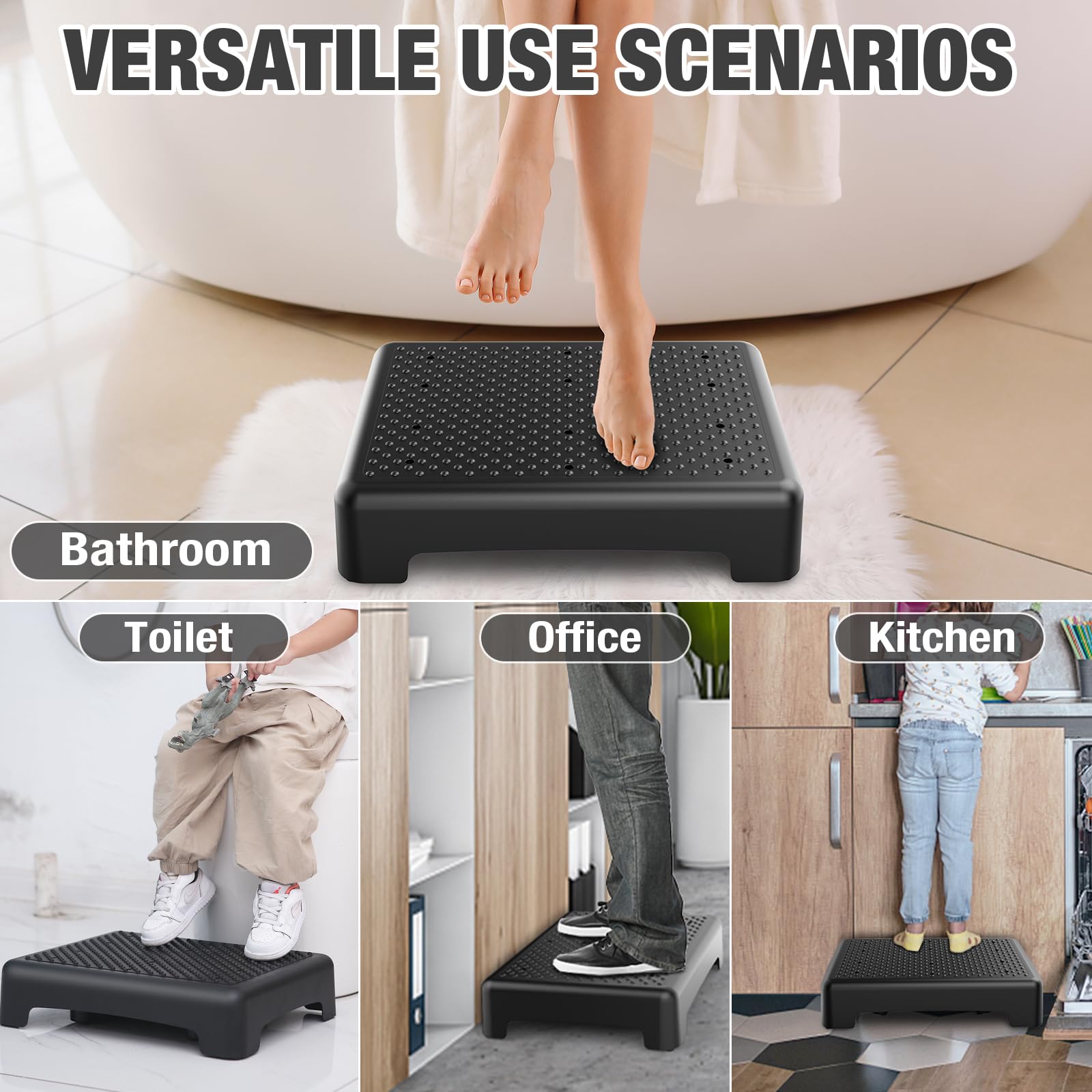 HBTower Mobility Step Stool for Adults & Seniors - Non-Slip Platform Indoor and Outdoor, Portable Riser, Safety Step for Car, Bedside, Office, Shower, Stairs - Black