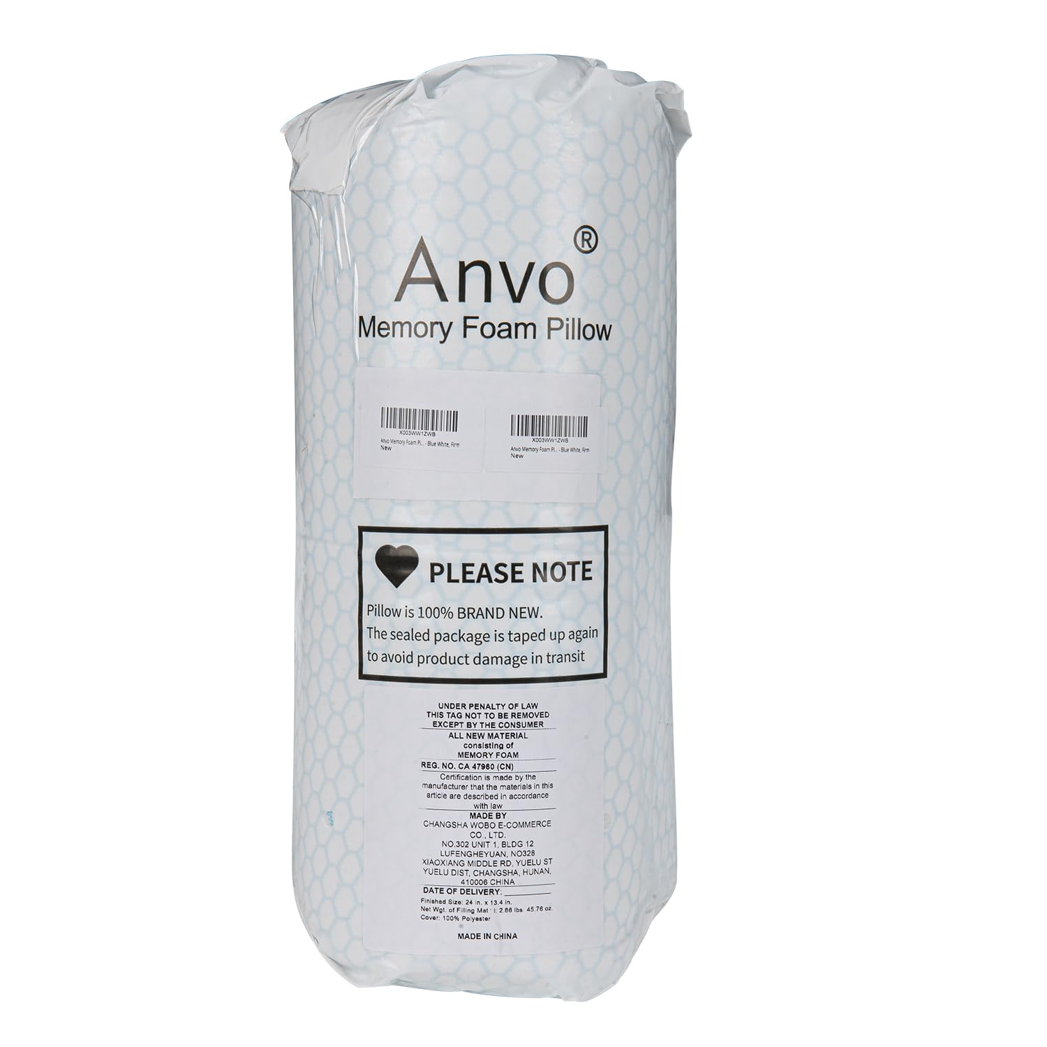 Anvo Memory Foam Pillow, Neck Contour Cervical Orthopedic Bed Pillow for Sleeping Side Back Stomach Sleeper, Ergonomic Design for Neck and Shoulder Pain Relief, Blue White, Firm