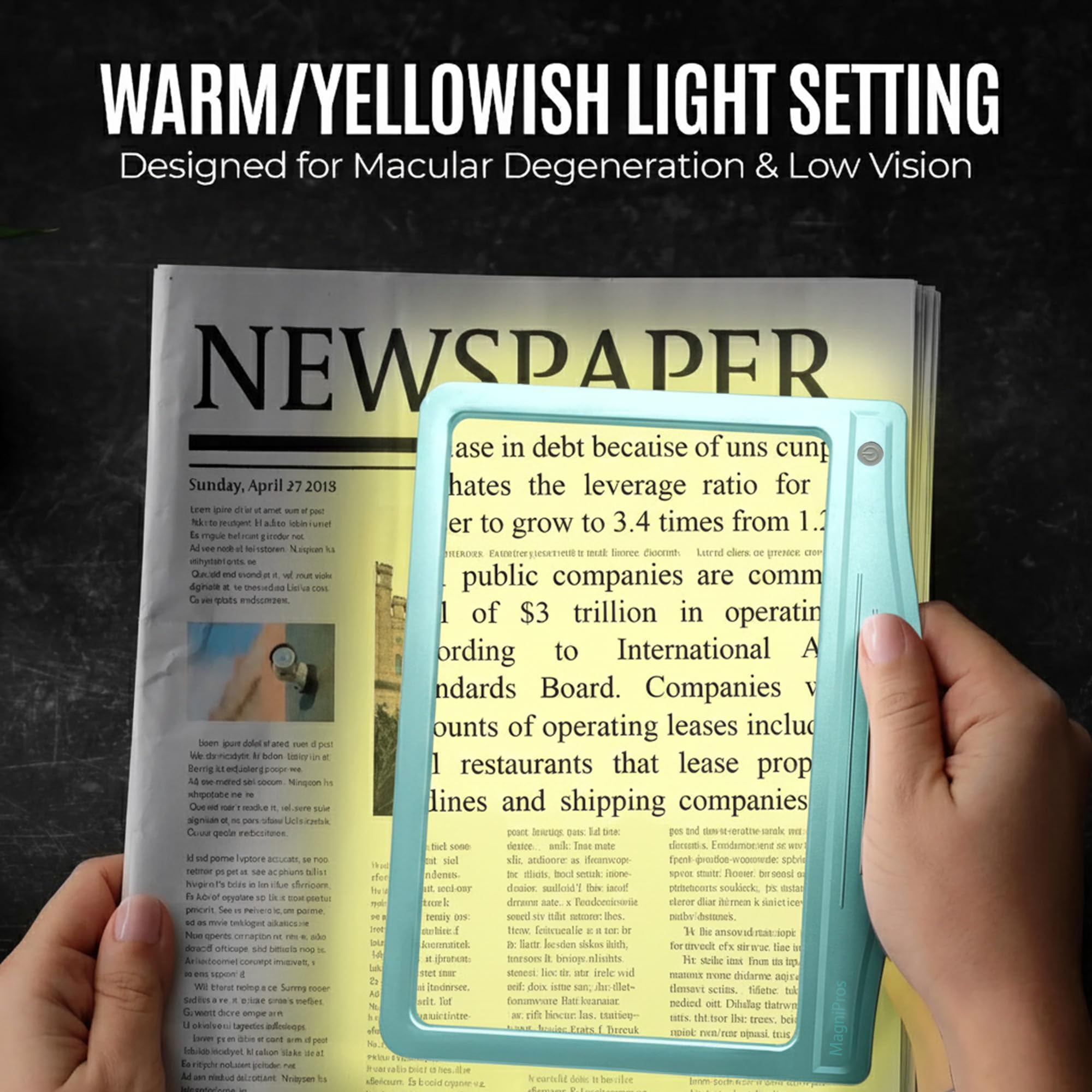 MagniPros 5X Rechargeable Large Ultra Bright LED Page Magnifier with Anti-Glare Lens & 3 Color Light Modes, Relieve Eye Strain- Ideal for Reading Small Prints, Low Vision, Seniors