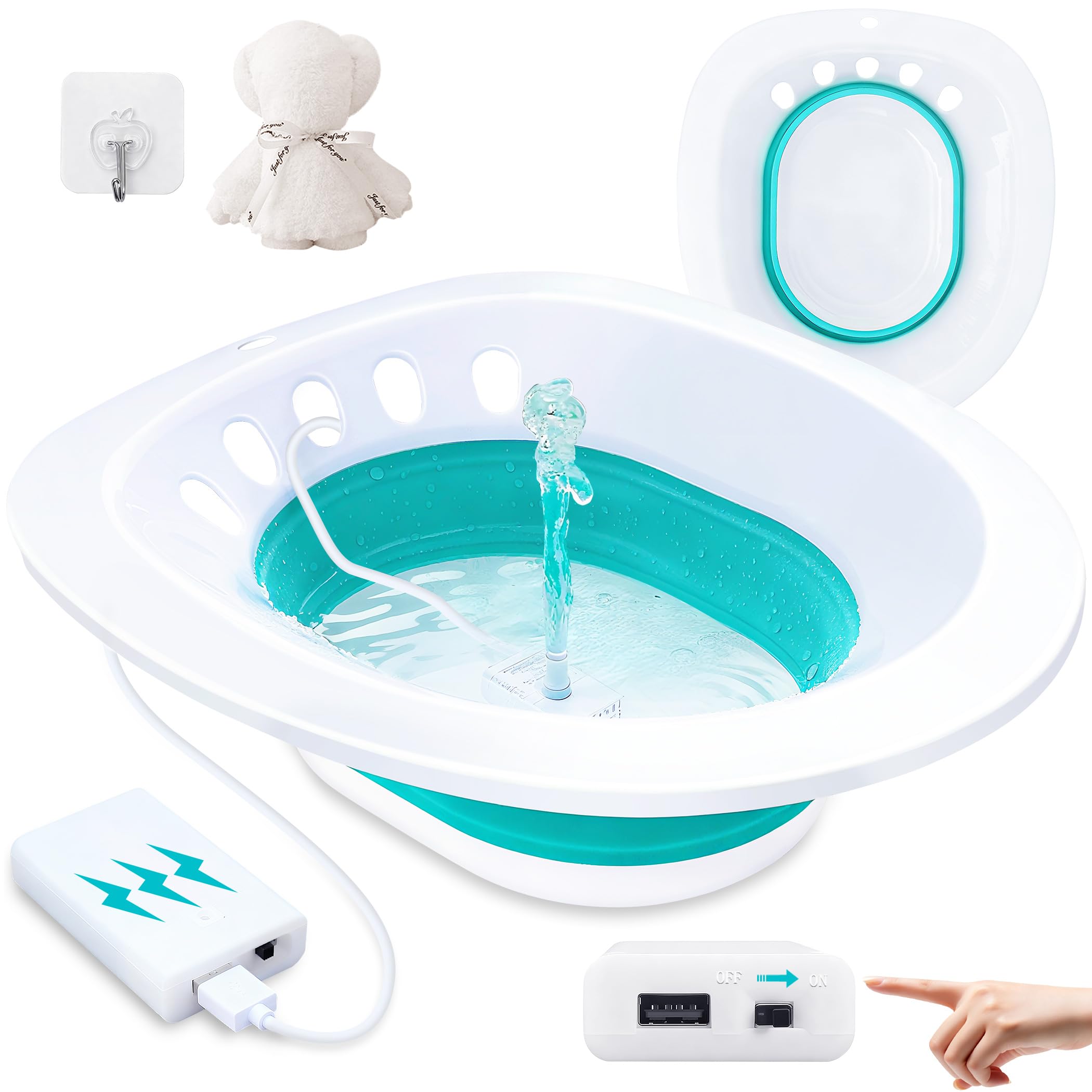 Electric Sitz Bath, Sitz Bath for Hemorrhoids, Sitz Bath for Toilet Seat, Sitz Bath for Postpartum Care, Sits Bath Kit for Women, Automatic Flushing, Foldable, Fits Universal Toilet