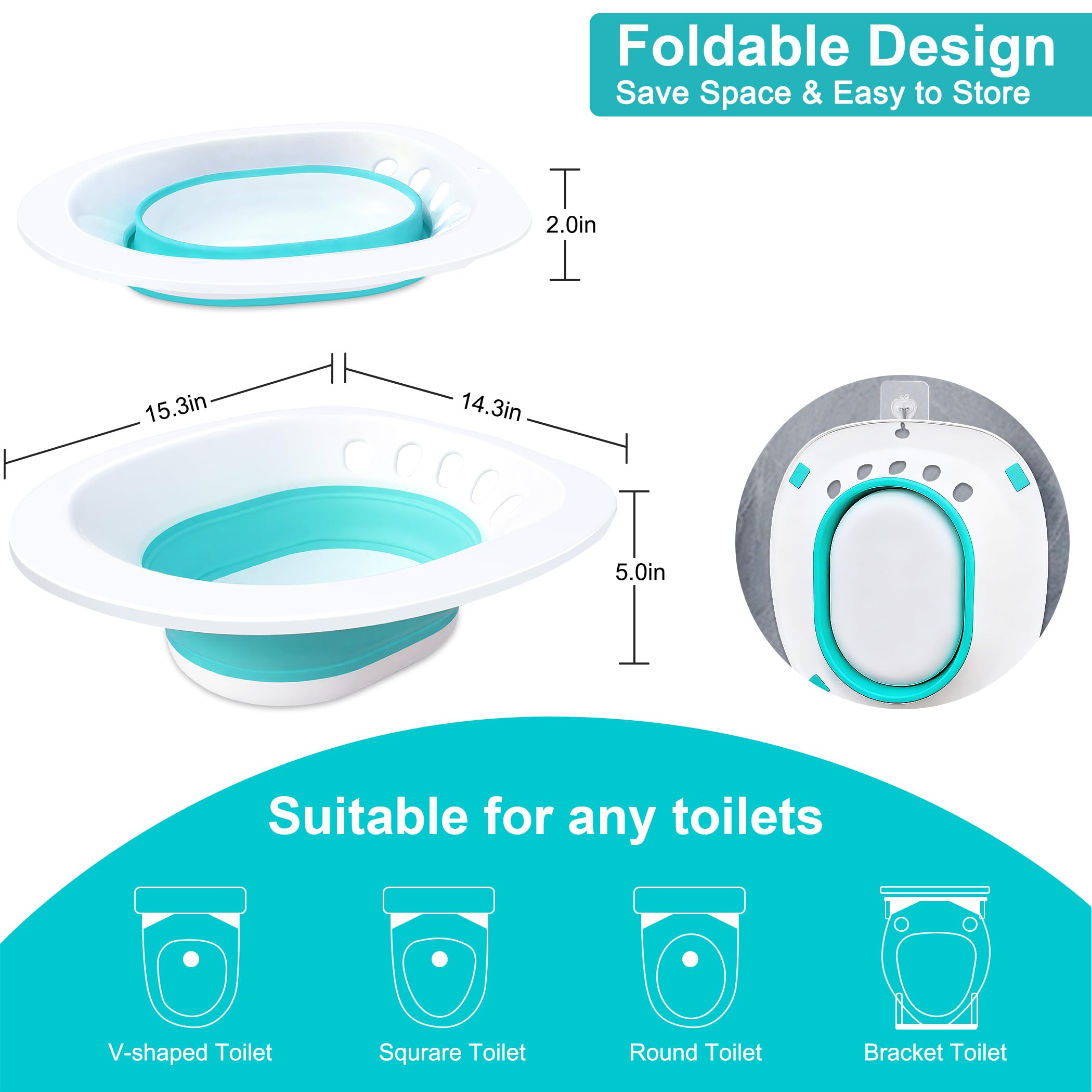 Electric Sitz Bath, Sitz Bath for Hemorrhoids, Sitz Bath for Toilet Seat, Sitz Bath for Postpartum Care, Sits Bath Kit for Women, Automatic Flushing, Foldable, Fits Universal Toilet