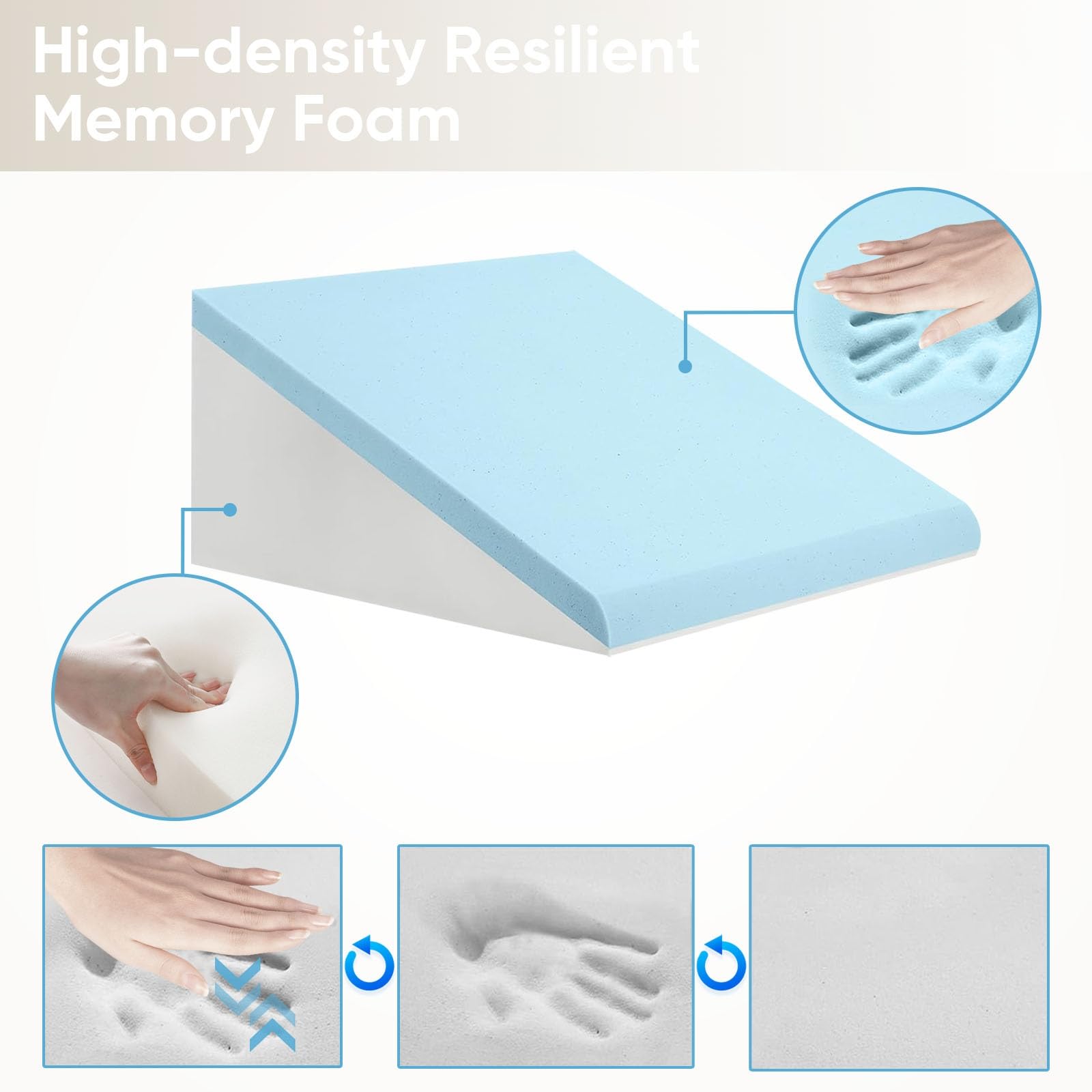 OAISZ Wedge Pillow for Sleep Apnea, Bed Wedge Pillow for Headboard, Headboard Triangle Pillow Wedge for Acid Reflux, After Surgery, Snoring, Cooling Memory Foam Top, Removable Cover, 24x24x12Inch