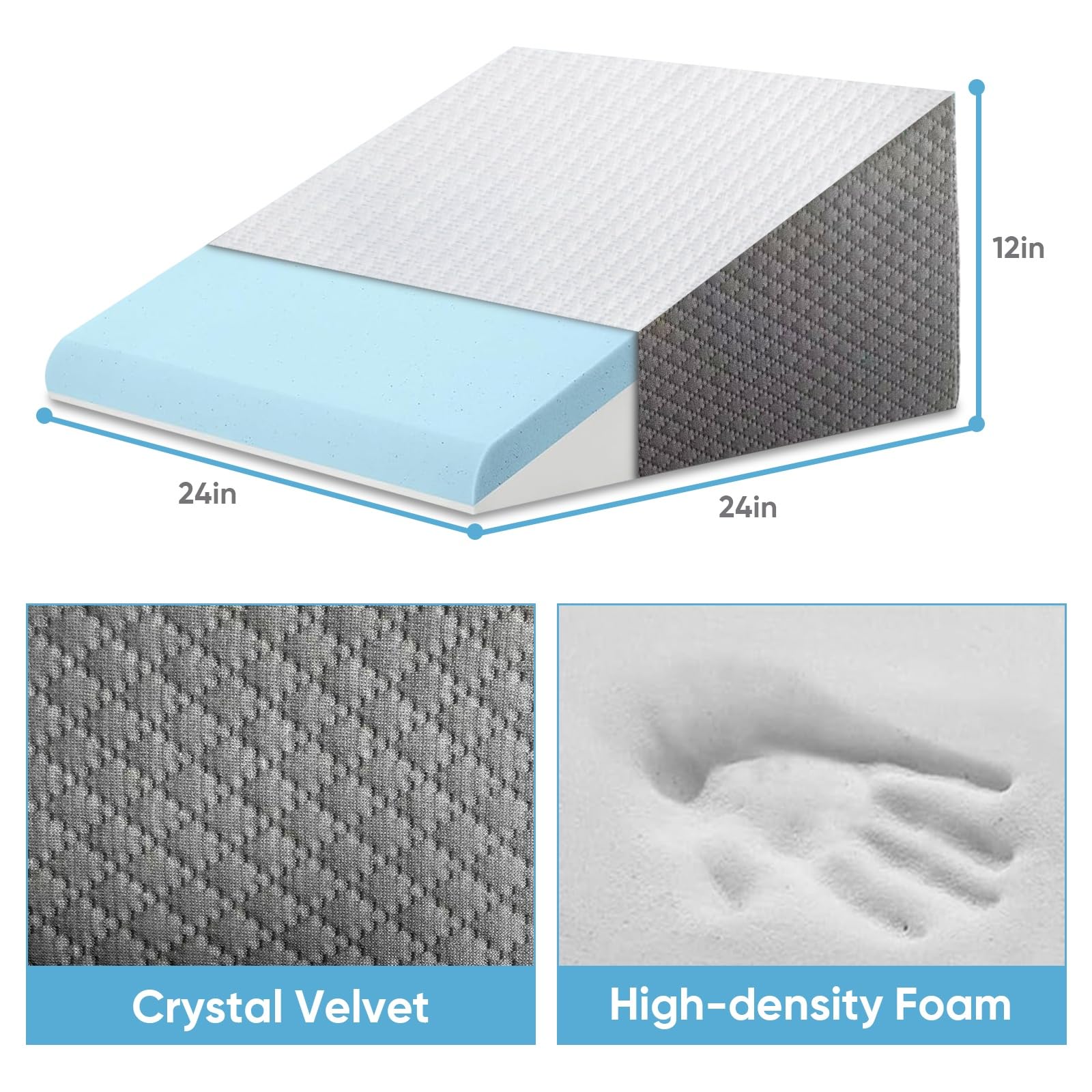 OAISZ Wedge Pillow for Sleep Apnea, Bed Wedge Pillow for Headboard, Headboard Triangle Pillow Wedge for Acid Reflux, After Surgery, Snoring, Cooling Memory Foam Top, Removable Cover, 24x24x12Inch