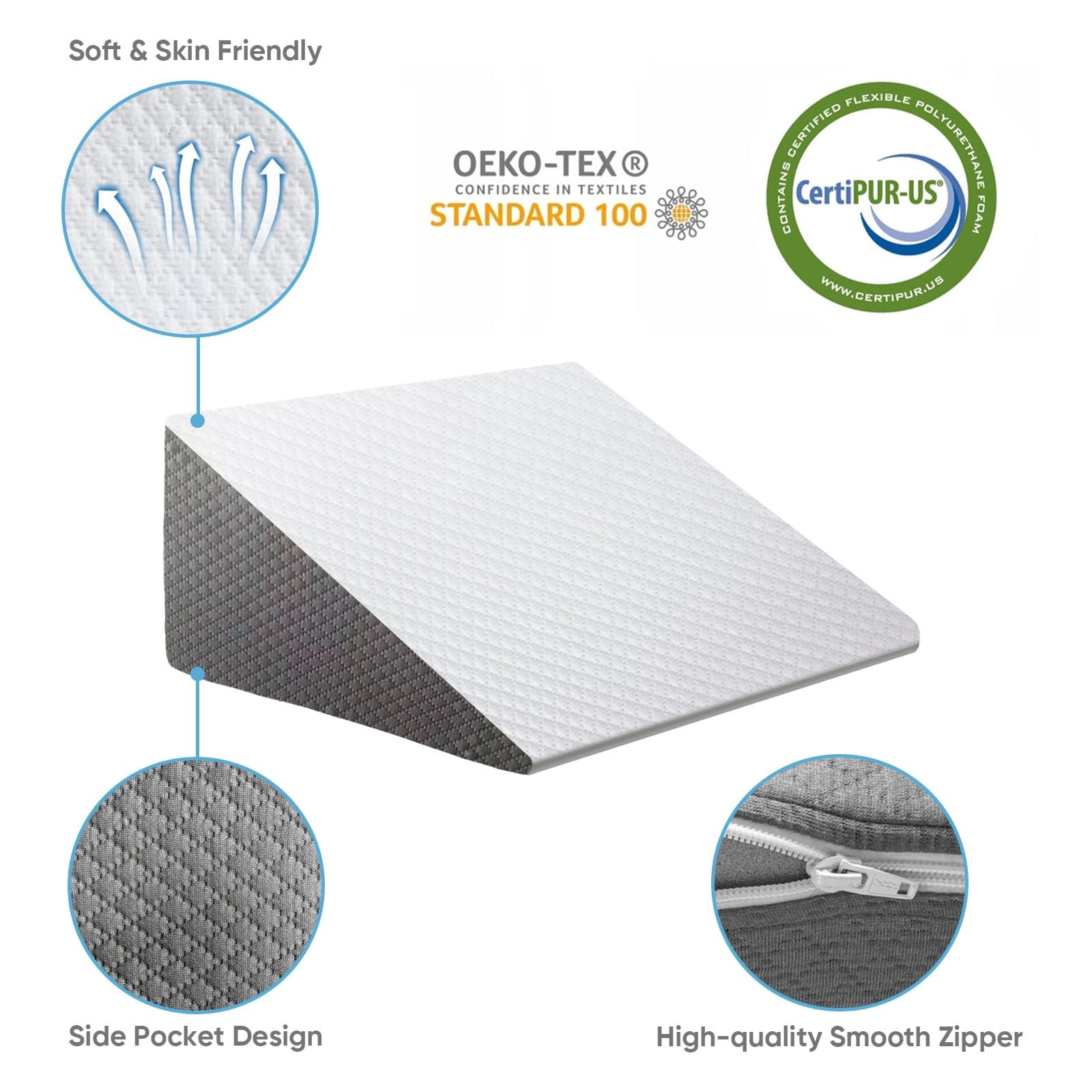 OAISZ Wedge Pillow for Sleep Apnea, Bed Wedge Pillow for Headboard, Headboard Triangle Pillow Wedge for Acid Reflux, After Surgery, Snoring, Cooling Memory Foam Top, Removable Cover, 24x24x12Inch