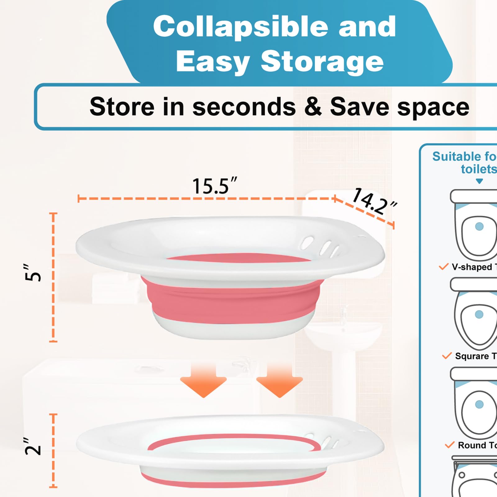Pochik Sitz Bath for Toilet Seat Hemorrhoids and Postpartum Care, Yoni Steam Seat, Perineal Soaking, Collapsible, Flusher Hose, Drain Holes, Wider Seating Area - Magenta