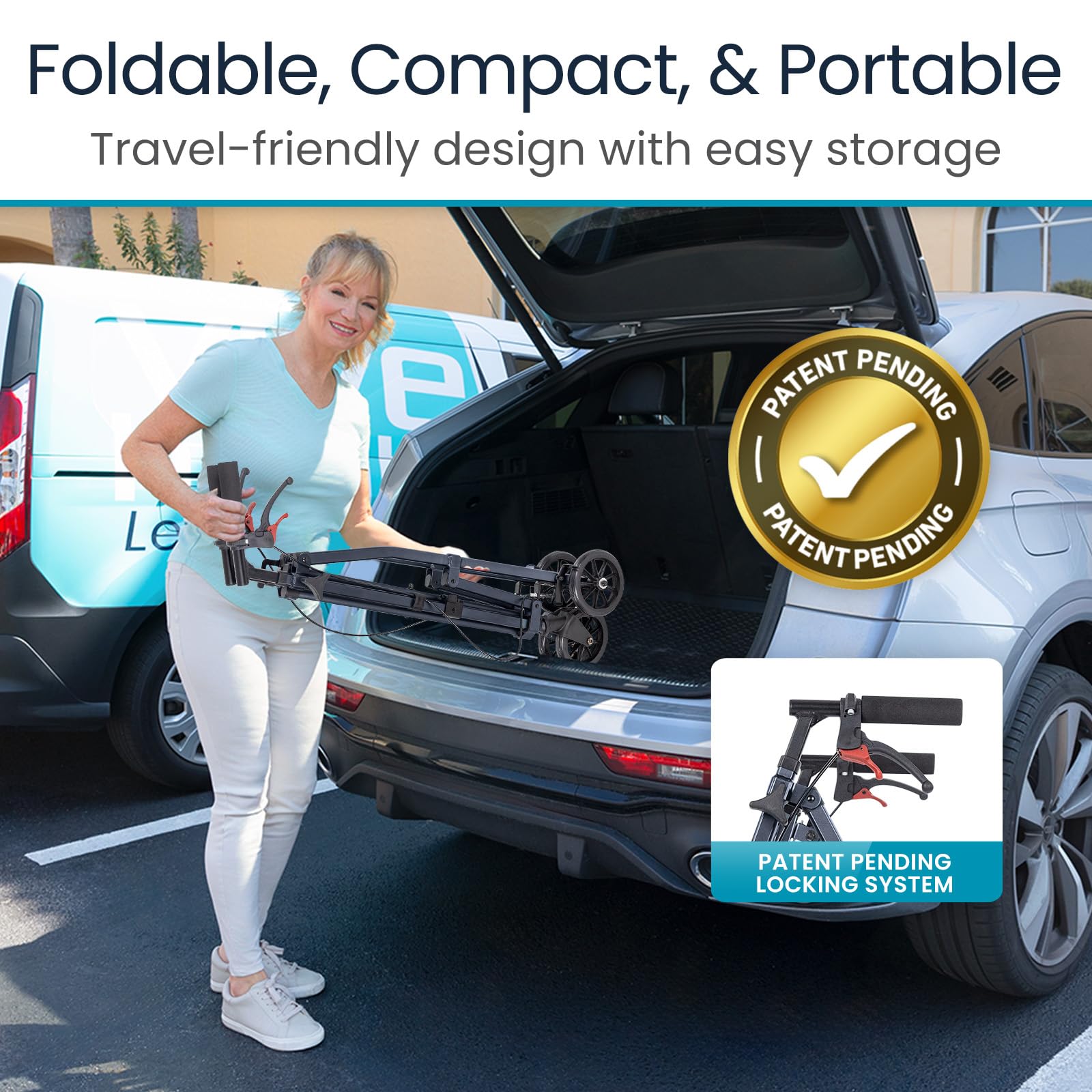 Vive Mobility Lightweight Walker for Seniors - Narrow, Folding Walker w/Wheels for Small & Tight Spaces - Light Weight for Balance, Compact Doorways, Foldable - Portable & Collapsible for Travel