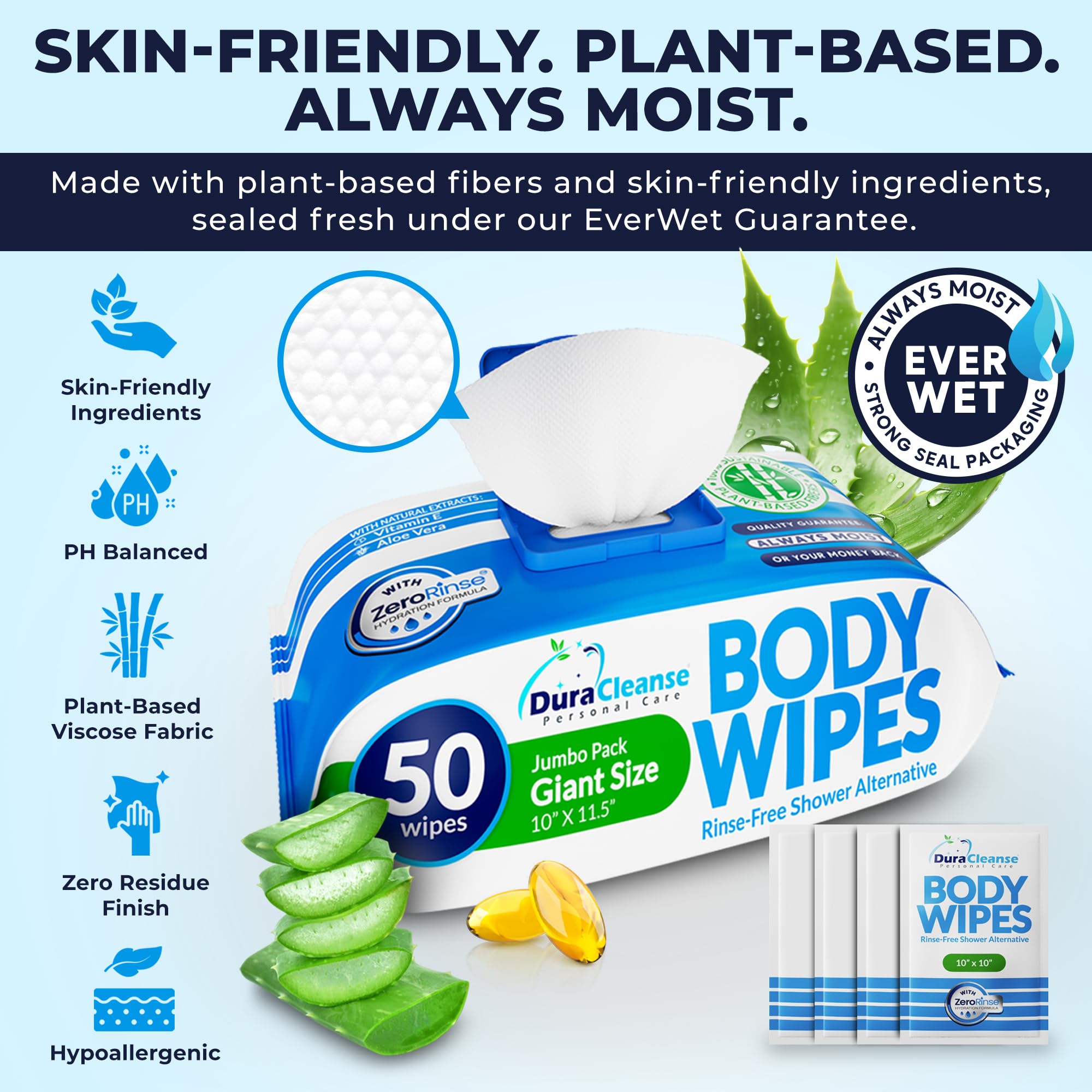 XL Body Wipes - (4 Pack) 200 No Rinse Shower Wipes + 16 Travel Bath Sheets - 10 x 11.5" Thick Cleansing Waterless Washcloths - Disposable Adult Wash Cloths for Elderly Incontinence, Camping Essentials