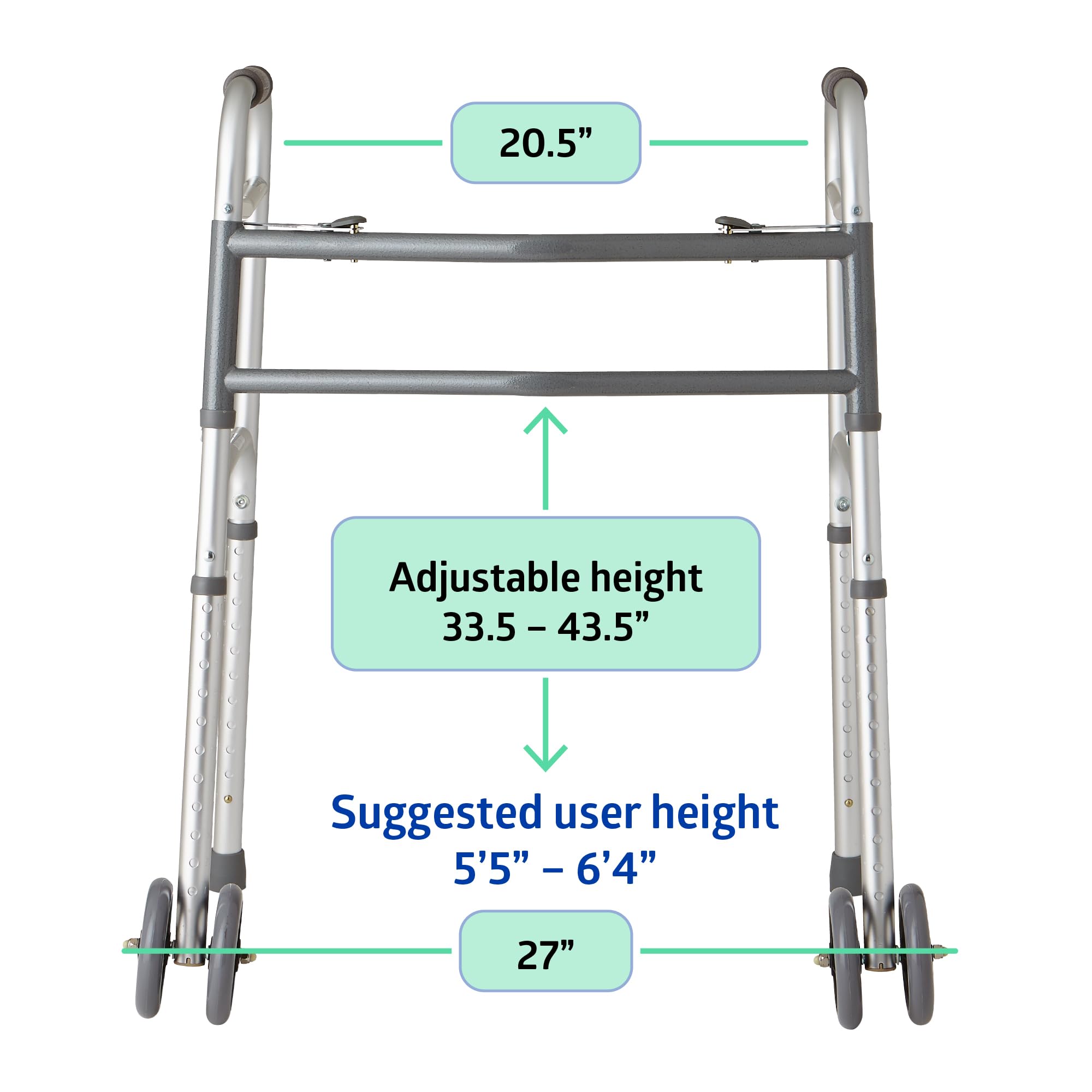 Medline Heavy-Duty Bariatric Folding Walker with 5” Wheels and Durable Handles, 500 lb. Weight Capacity