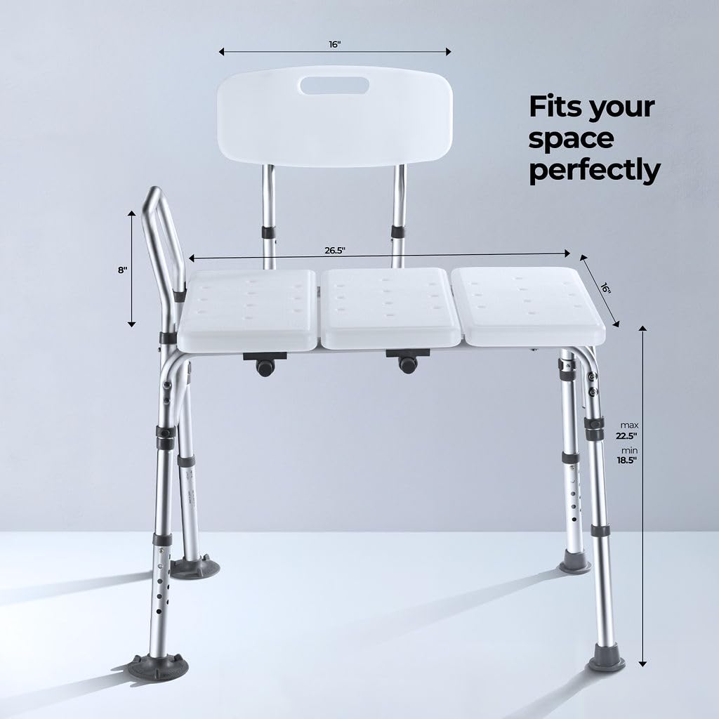 Medical King Transfer Bench MK7140 - Bathtub Shower Chair, Adjustable Height, Holds Up to 400 Lbs, White, Plastic