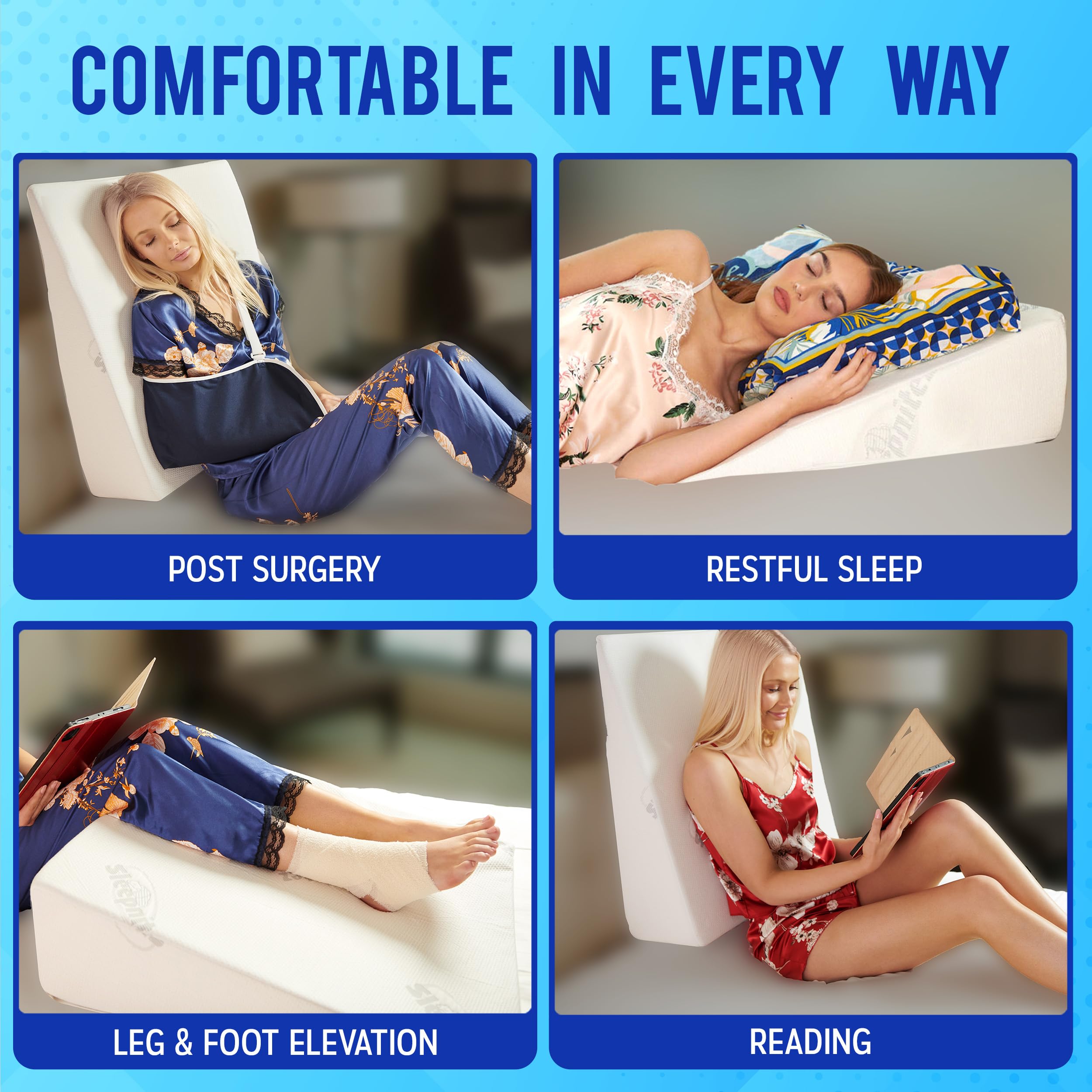 Sleepnitez Fsa Eligible 8" Bed Wedge Pillow – Memory Foam Wedge for Sleeping, Acid Reflux Pillow for Snoring, GERD, Pregnancy, Sleep Apnea, Reading – Luxurious 3.25" Memory Foam Top Layer