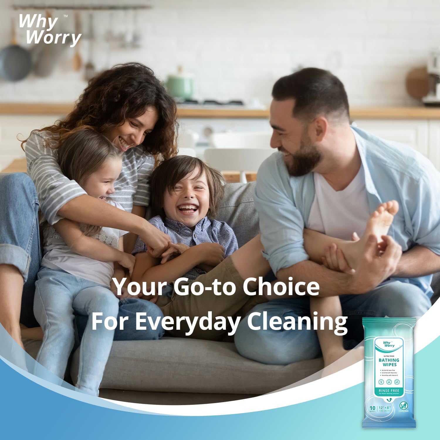 WhyWorry Ultra Thick Bathing Wipes for Adults Rinse Free, Large Body Wipes for Women, Men, Elderly Care & Cleaning, 8" x 12" Disposable Shower Washcloths for Gym & Camping, Fresh Scent, 50 Count