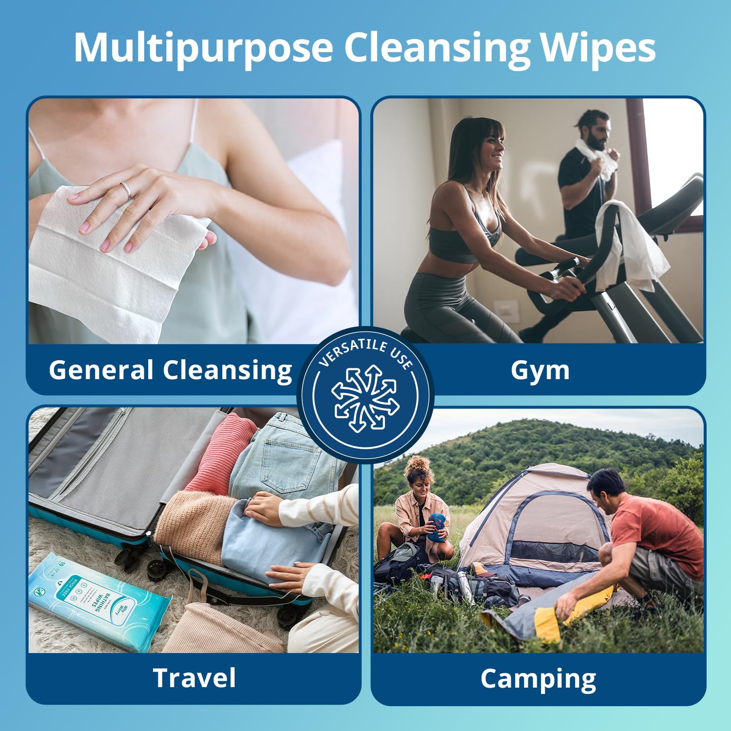 WhyWorry Ultra Thick Bathing Wipes for Adults Rinse Free, Large Body Wipes for Women, Men, Elderly Care & Cleaning, 8" x 12" Disposable Shower Washcloths for Gym & Camping, Fresh Scent, 50 Count