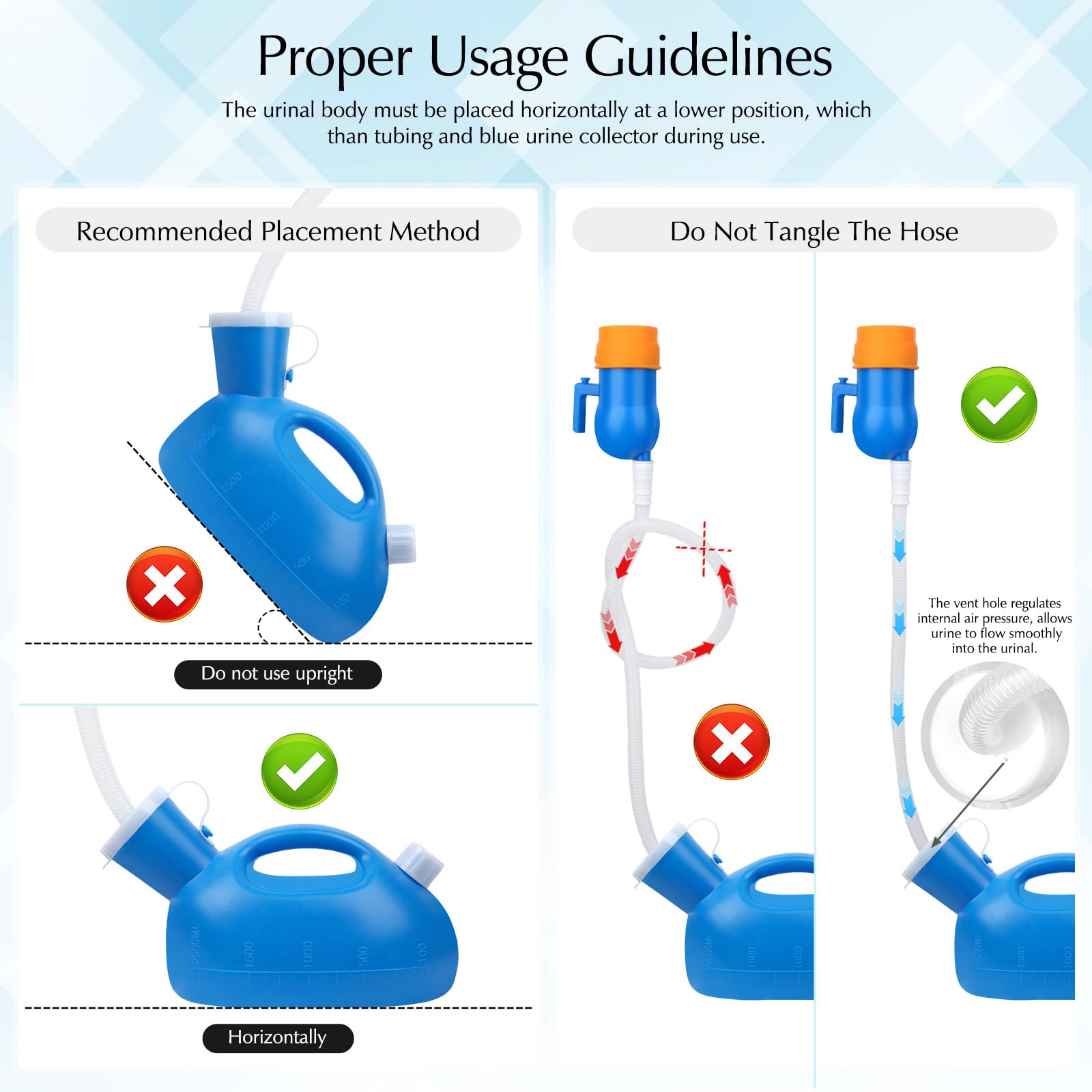 Portable Urinals for Men Spill Proof, OOCOME Upgrade Male Urinal Bottle Spill Proof for Seniors, Bedside Urinal with Soft Funnel & Long Hose, for Hospital Wheelchair Bedridden Car and Travel Use