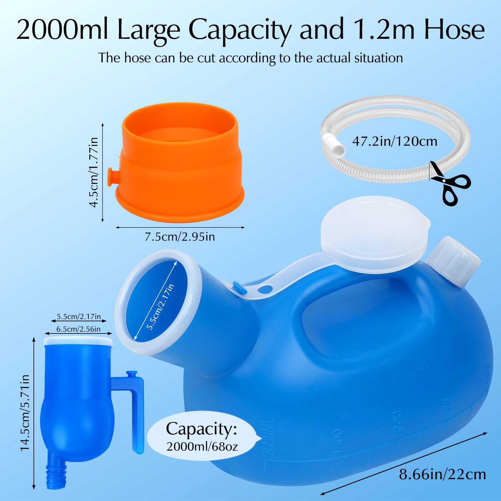Portable Urinals for Men Spill Proof, OOCOME Upgrade Male Urinal Bottle Spill Proof for Seniors, Bedside Urinal with Soft Funnel & Long Hose, for Hospital Wheelchair Bedridden Car and Travel Use