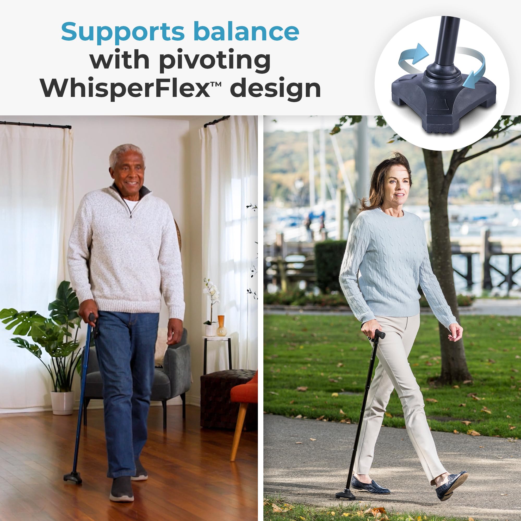 HurryCane Freedom Edition Foldable Walking Cane With T Handle - Enhanced Mobility Support - Patented SteadiGrip Base - Adjustable Height - Lightweight Foldable Design - Blue