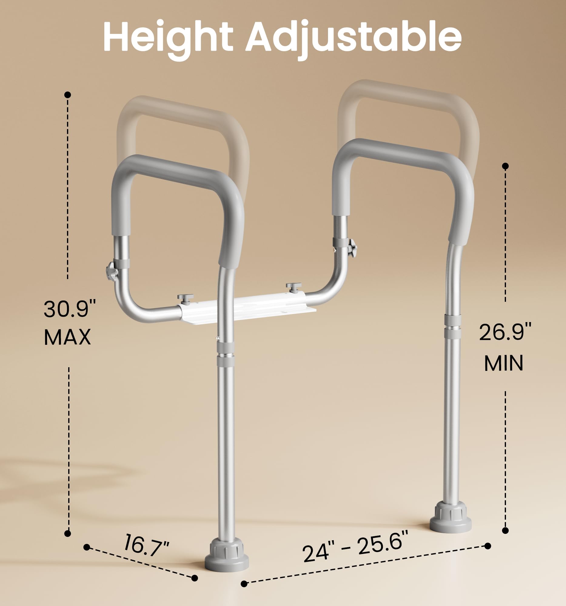 HOMLAND Toilet Safety Rail for Seniors with Adjustable Height & Width, Toilet Safety Frame with Handles, 350LB Toilet Support Rail for Handicap and Disabled, Grey
