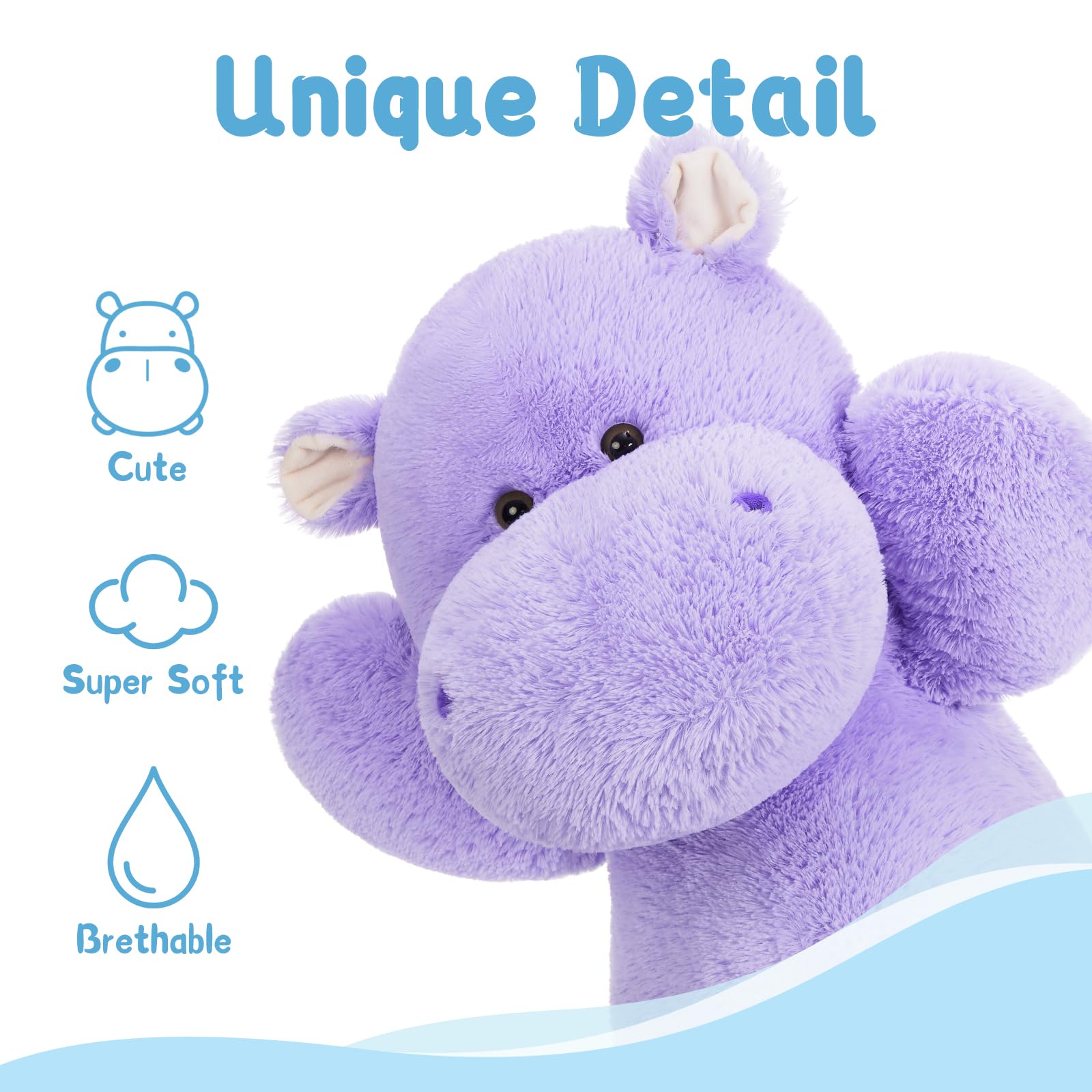 BENINY Giant Humongous Hippo Stuffed Animal, 36" Oversized Plush, Soft Hug Cute Jumbo Hippo Toy Plush Gift for Kids, Purple