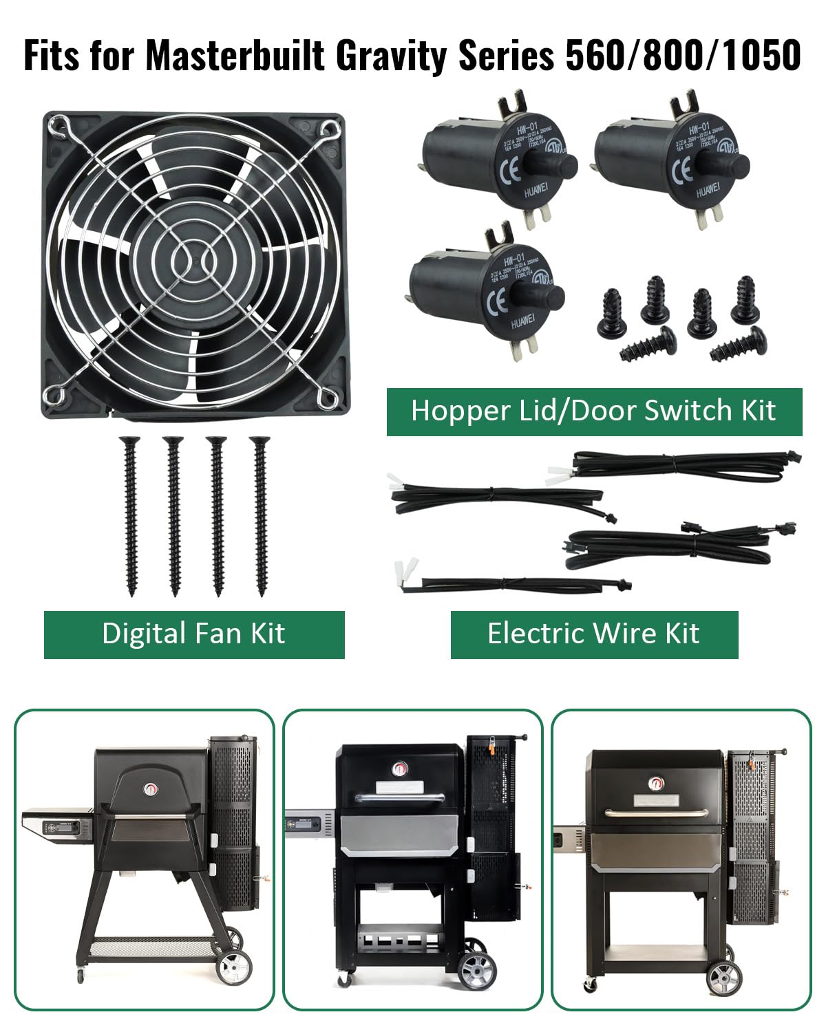 Replacement Fan and Lid/Door Switch Kit Fit for Masterbuilt Gravity Series 560/800/1050 XL Digital Charcoal Grills & Smokers