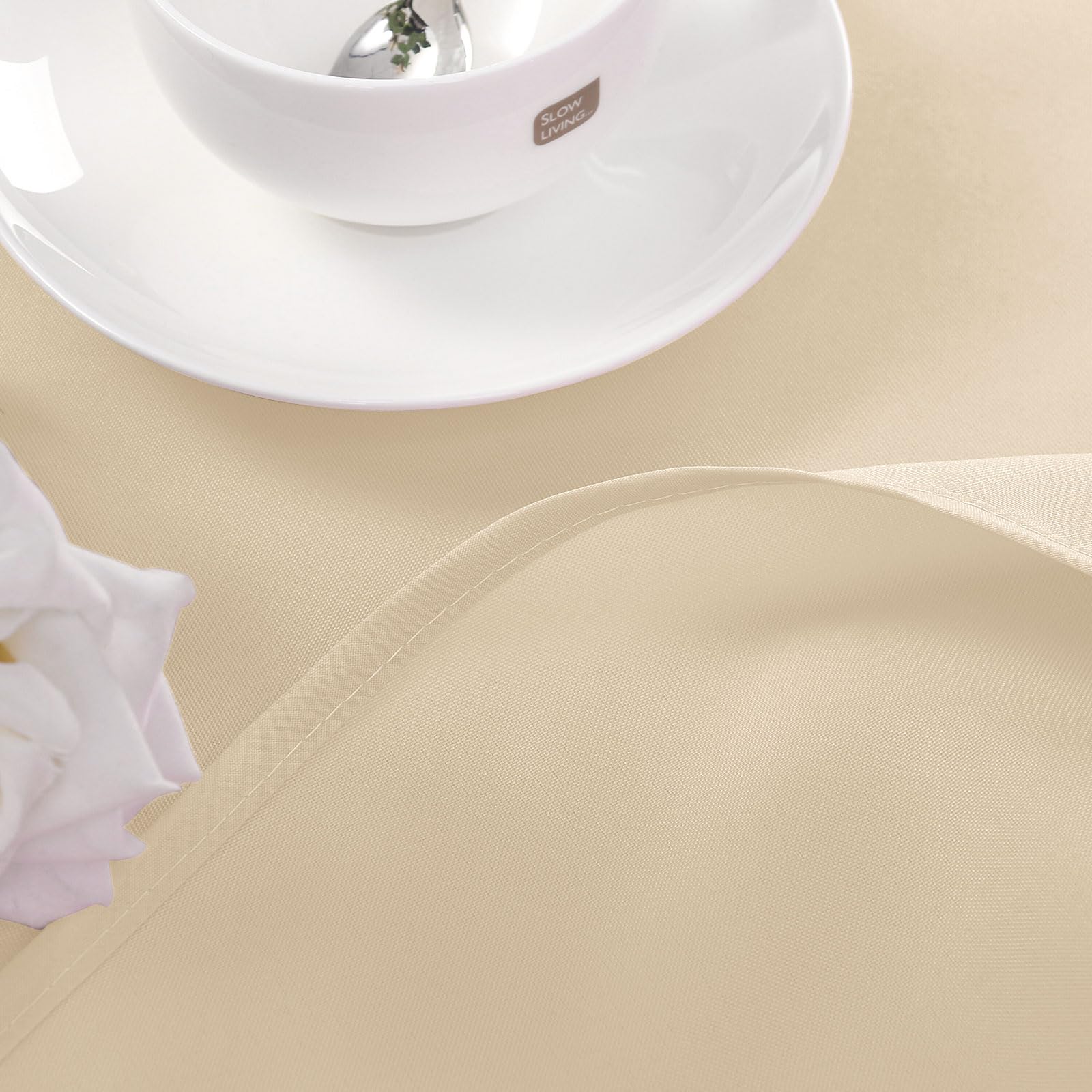 Hiasan Round Tablecloth 80 Inch - Waterproof Stain Resistant Spillproof Polyester Fabric Table Cloth for Dining Room Kitchen Party, Beige