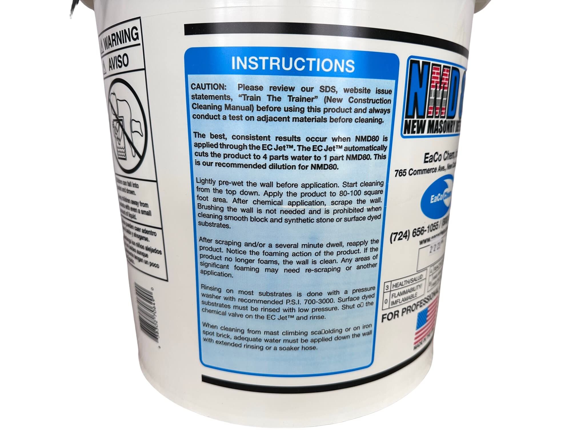 EaCo Chem NMD 80 - The #1 New Masonry Detergent - Powerful Safe & Effective - Remove Efflorescence and Mortar Smears From Brick, Stone, Limestone, Unpolished Granite, Precast, Concrete + More! - 5 GALLON