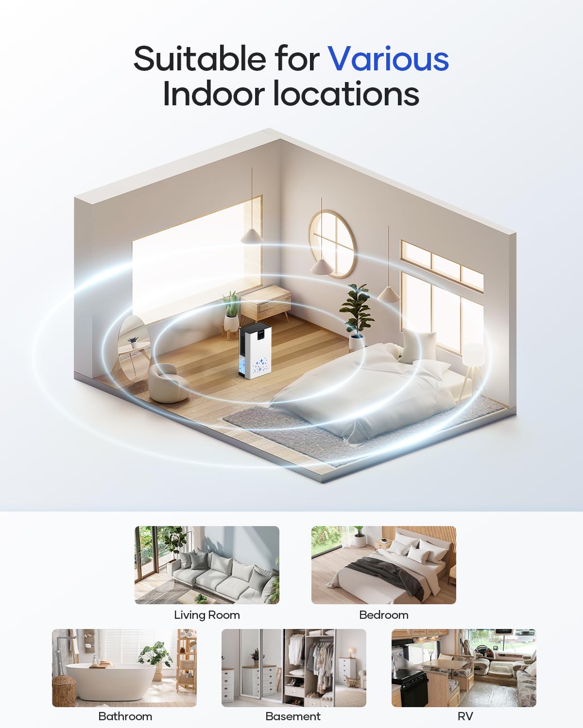 Dehumidifier, 95 OZ Water Tank Dehumidifiers for Home, 1000 sq. ft. Dehumidifier for Basement Bathroom Bedroom with Auto Shut Off, 7 Colors LED Light, Quiet Dehumidifiers with Sleep Mode, White