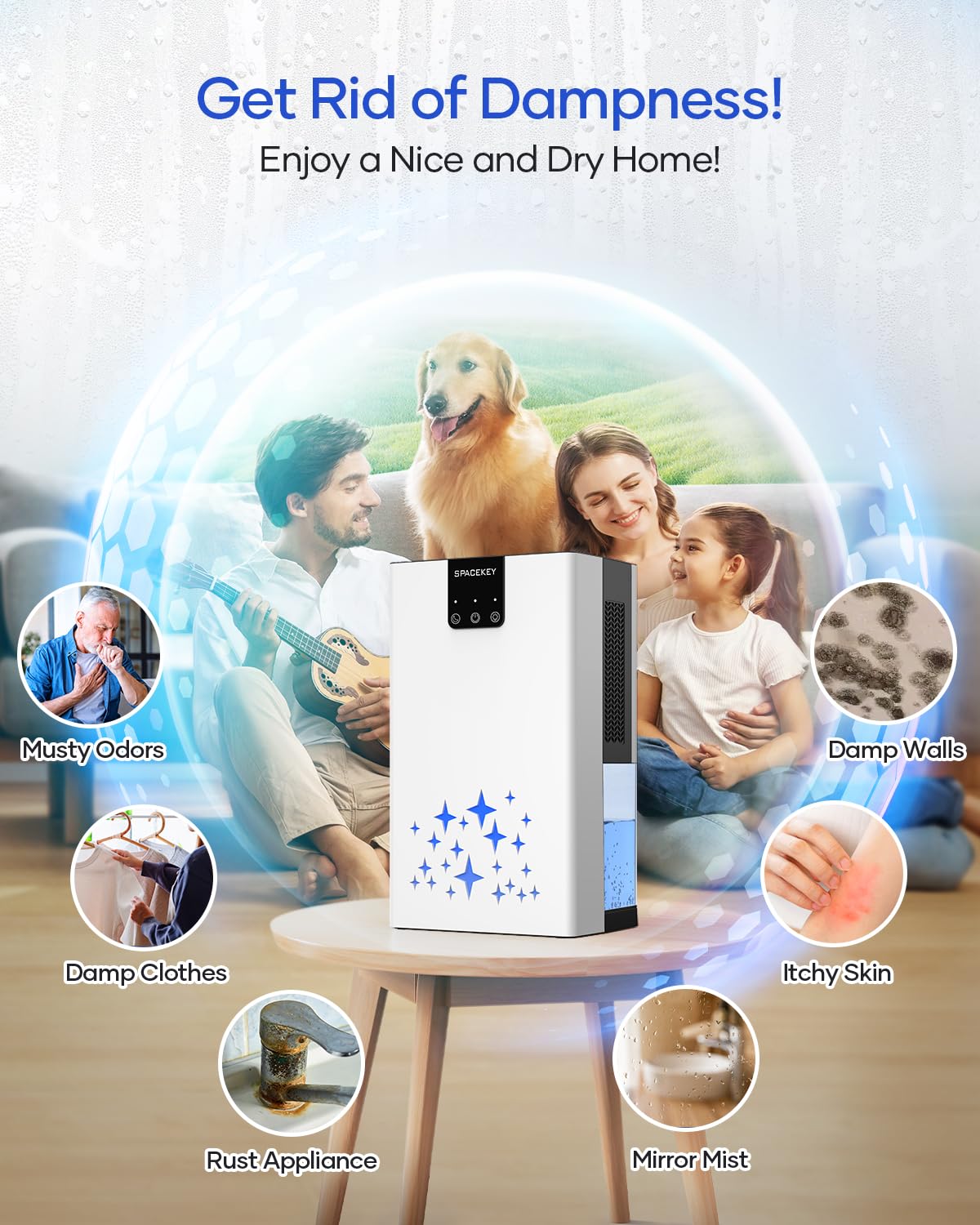 Dehumidifier, 95 OZ Water Tank Dehumidifiers for Home, 1000 sq. ft. Dehumidifier for Basement Bathroom Bedroom with Auto Shut Off, 7 Colors LED Light, Quiet Dehumidifiers with Sleep Mode, White