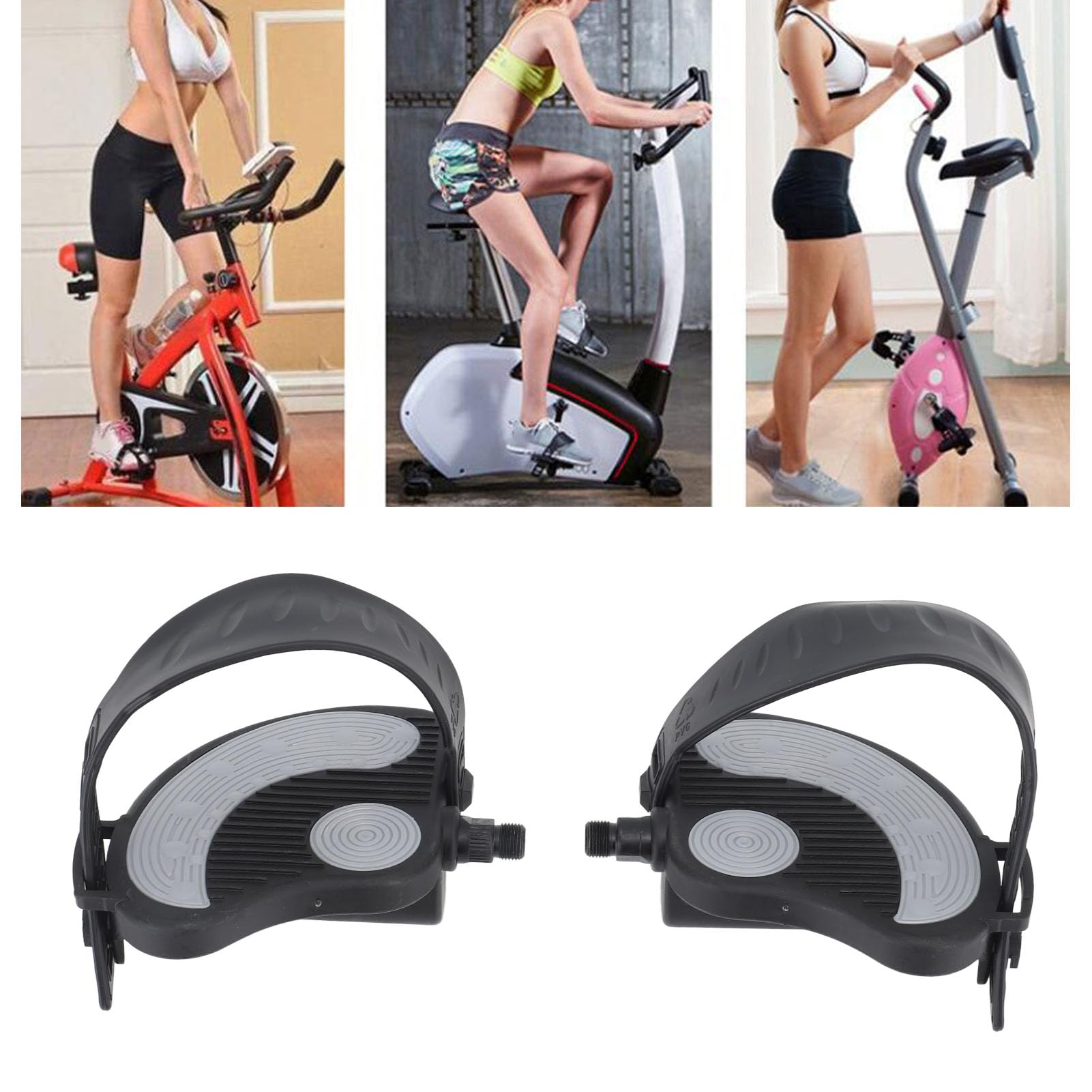 2PCS Exercise Bike Pedals with Straps, Universal Adjustable Bike Pedals, PP PVC Stainless Steel Pedal Clips for Home Gym Cycling, Ideal for Recumbent Fitness and Upright Exercise B