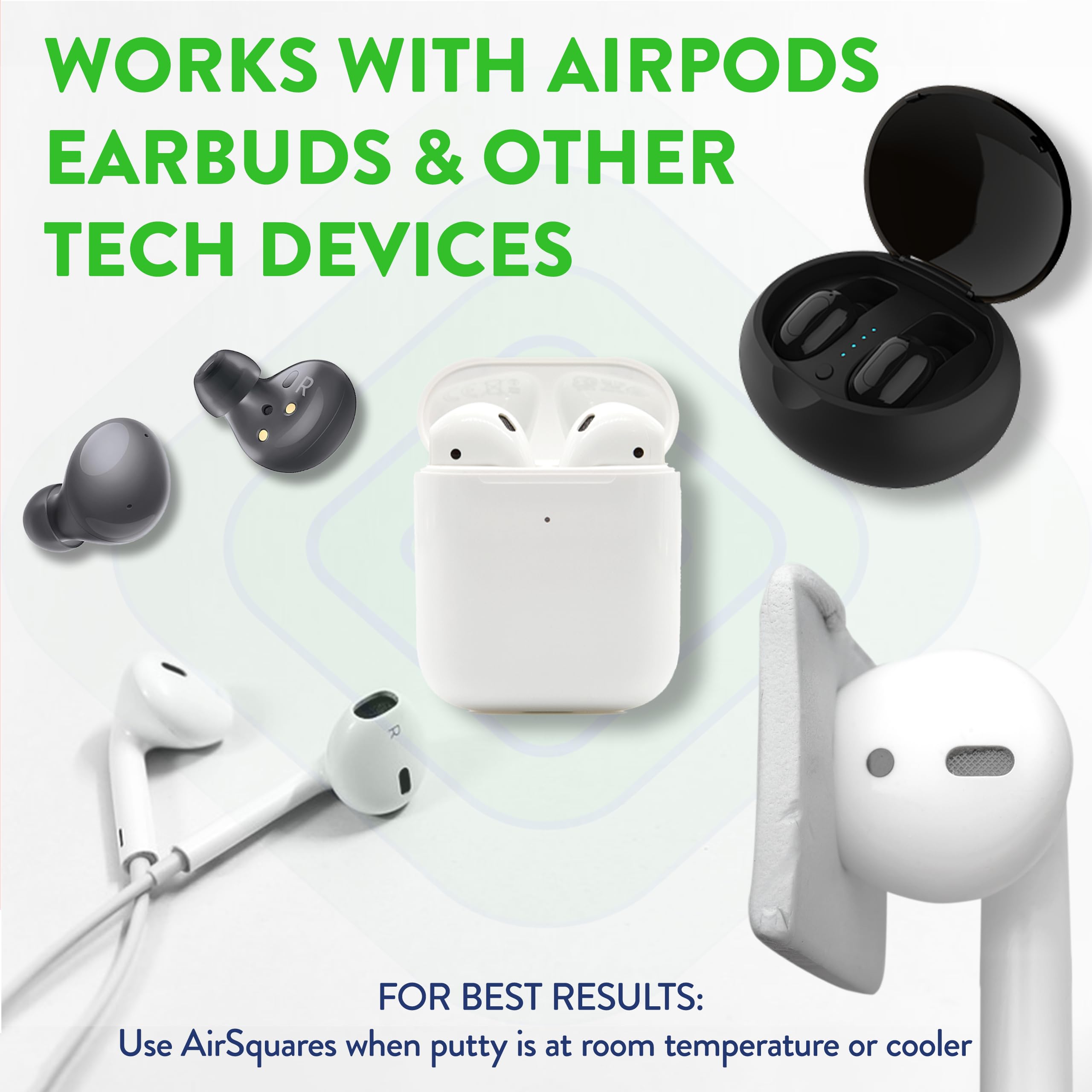 AirSquares Earbud Cleaning Putty, The Original Cleaner Kit Compatible with Airpods, Earbuds & Tech Devices | Easily Remove Wax, Dirt & Gunk from Your Devices | Featured on NBC's Today Show (12 Pack)
