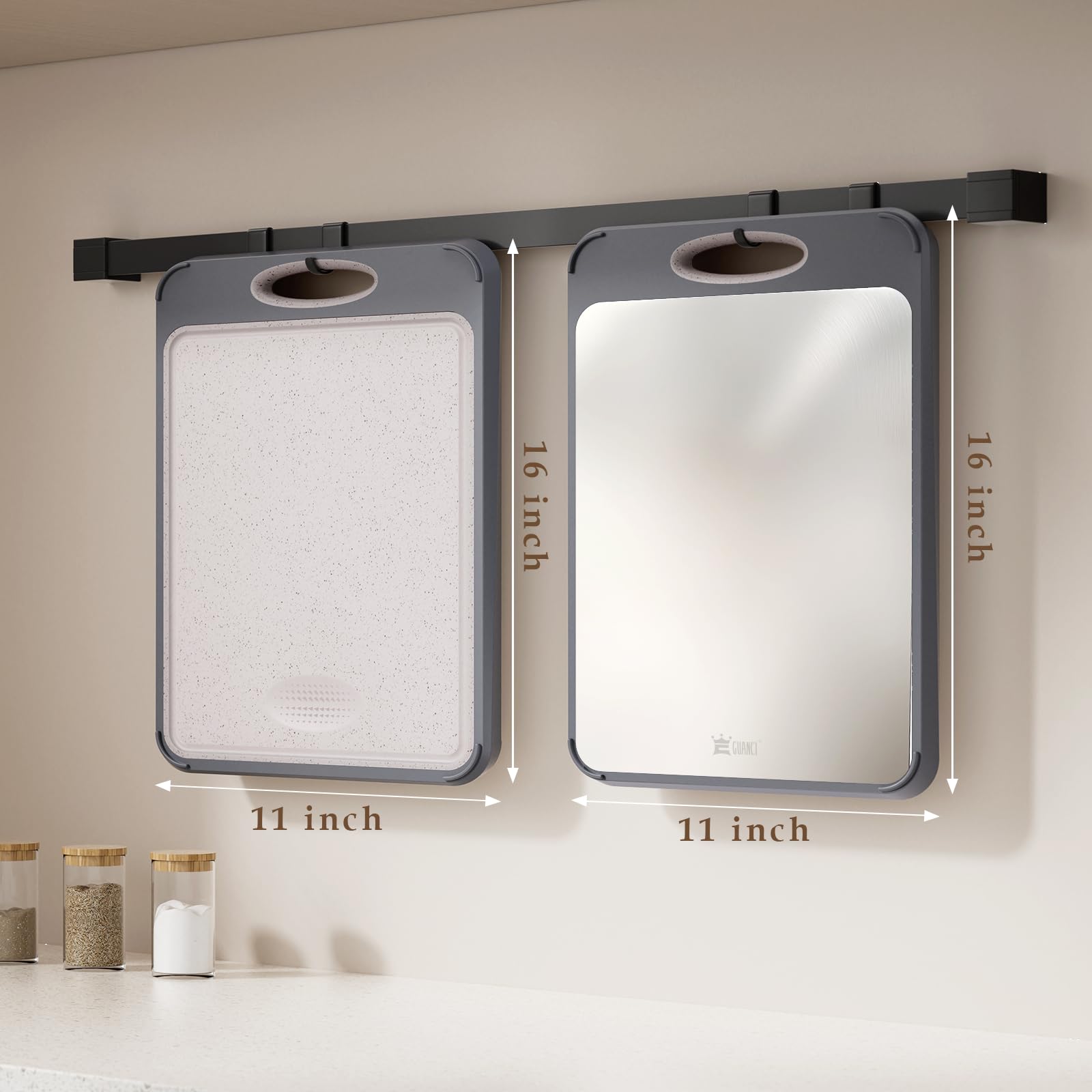 GUANCI Cutting Board for Kitchen, Stainless Steel Cutting Board Double Sided for Chopping Meat/Vegetables, Stainless Steel/Wheat Straw PP, Kitchen Gifts Easy to Clean Large 16”×11”