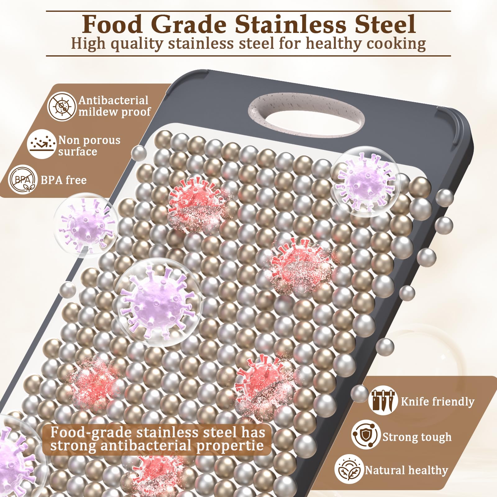 GUANCI Cutting Board for Kitchen, Stainless Steel Cutting Board Double Sided for Chopping Meat/Vegetables, Stainless Steel/Wheat Straw PP, Kitchen Gifts Easy to Clean Large 16”×11”