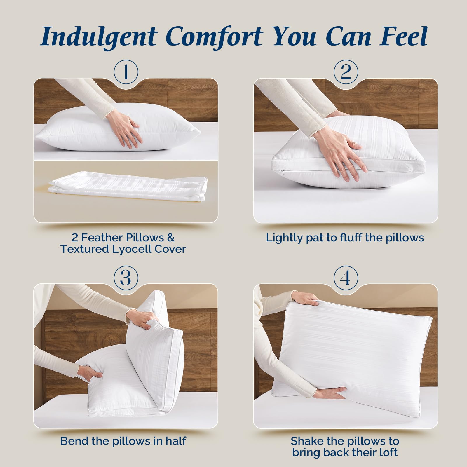 downluxe Goose Feather and Down Pillows - 2 Pack Gusseted Hotel Collection Feather Pillows Set of 2 for Back, Stomach or Side Sleepers, King Size (18"x34"x2")