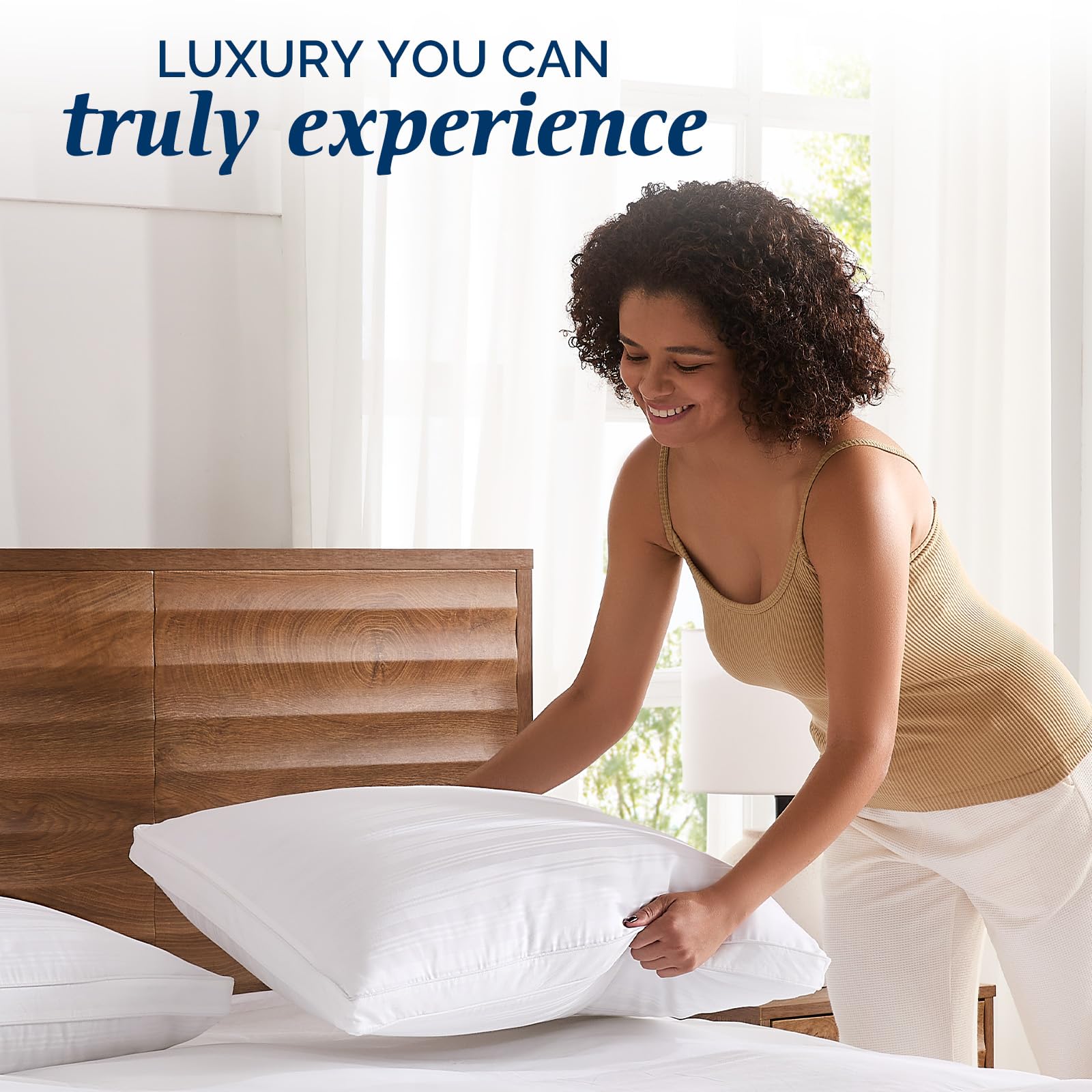 downluxe Goose Feather and Down Pillows - 2 Pack Gusseted Hotel Collection Feather Pillows Set of 2 for Back, Stomach or Side Sleepers, King Size (18"x34"x2")