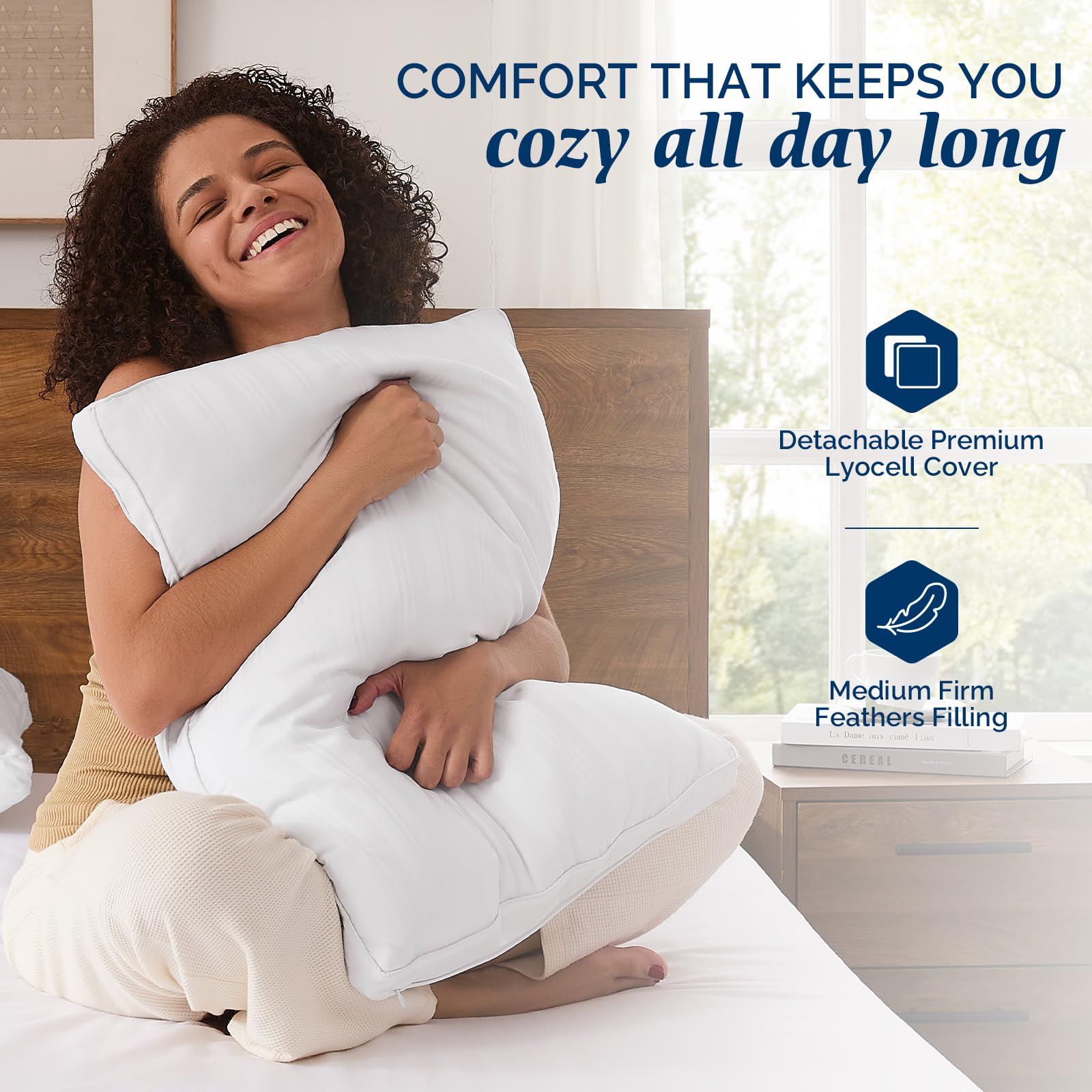 downluxe Goose Feather and Down Pillows - 2 Pack Gusseted Hotel Collection Feather Pillows Set of 2 for Back, Stomach or Side Sleepers, King Size (18"x34"x2")