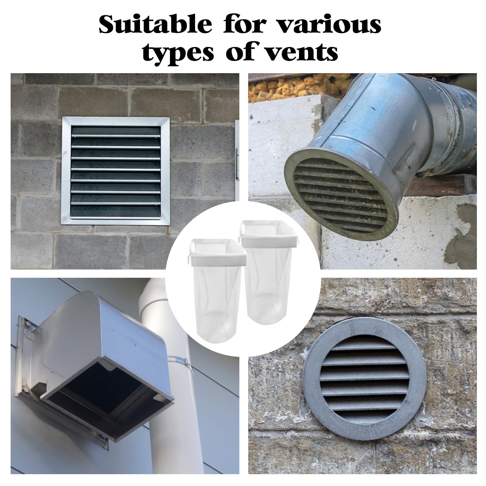 Lint Bag for Dryer Vent, 2 Packs Outdoor Vent Lint Bag Indoor Vent Lint Trap Dryer Vent Lint Bags Lint Traps Lint Dust Bag Dryer Vents Capturing Lint and Dust Dryer Lint Cover White (White)