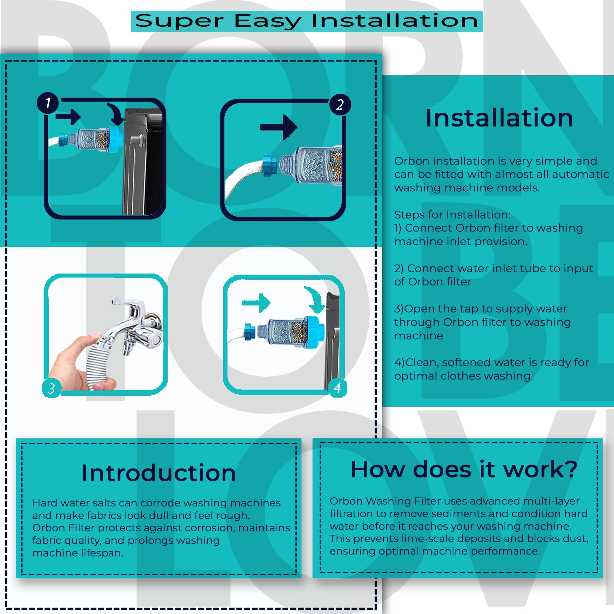 ORBON Hard Water Filter for Machines | Inline Water Filter | 3/4" BSP Thread | With Teflon Tape | For Automatic Washing Machines | 1 Unit