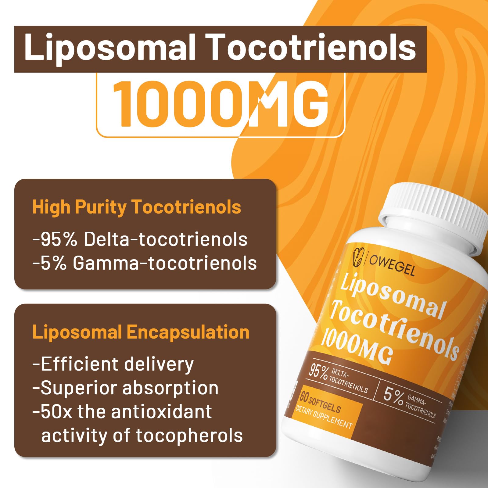Liposomal Tocotrienols 1000mg - High Bioavailability Vitamin E Tocotrienols Supplements,95% Delta & 5% Gamma Tocotrienol Capsules Support Skin,Bone,Antioxidant,300 Softgels