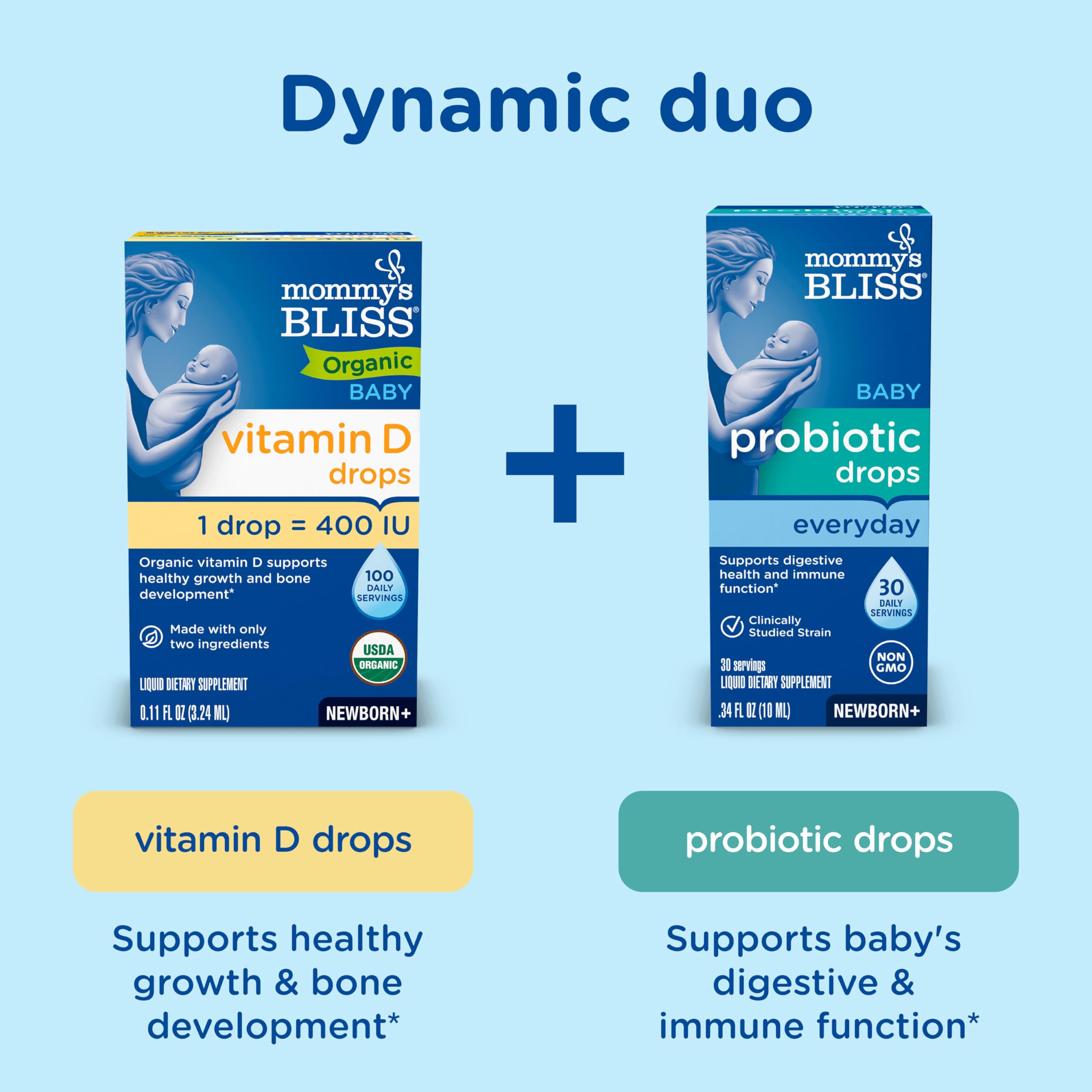 Mommy's Bliss Organic Baby Vitamin D Drops | Infant Vitamin D3 Drops Promote Healthy Growth and Bone Development | Newborn+ | 0.11 Fl Oz (100 Servings) | Pack of 2