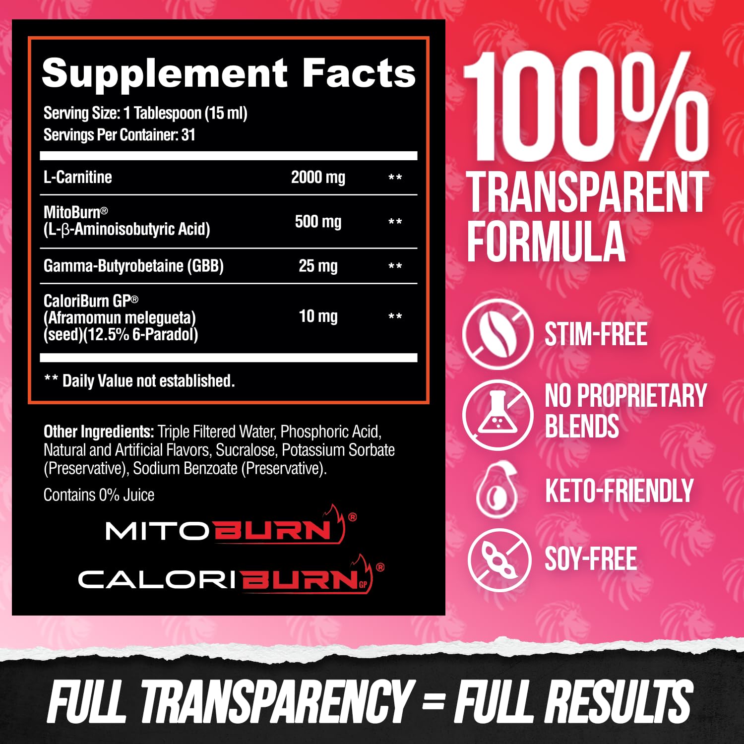 ALPHA LION Burn2O L-Carnitine Liquid 2000mg, Premium Liquid Fat Burner & Pre-Workout Supplement for Men & Women - Natural Energy & Metabolism Booster for Weight Loss - ShredBerry