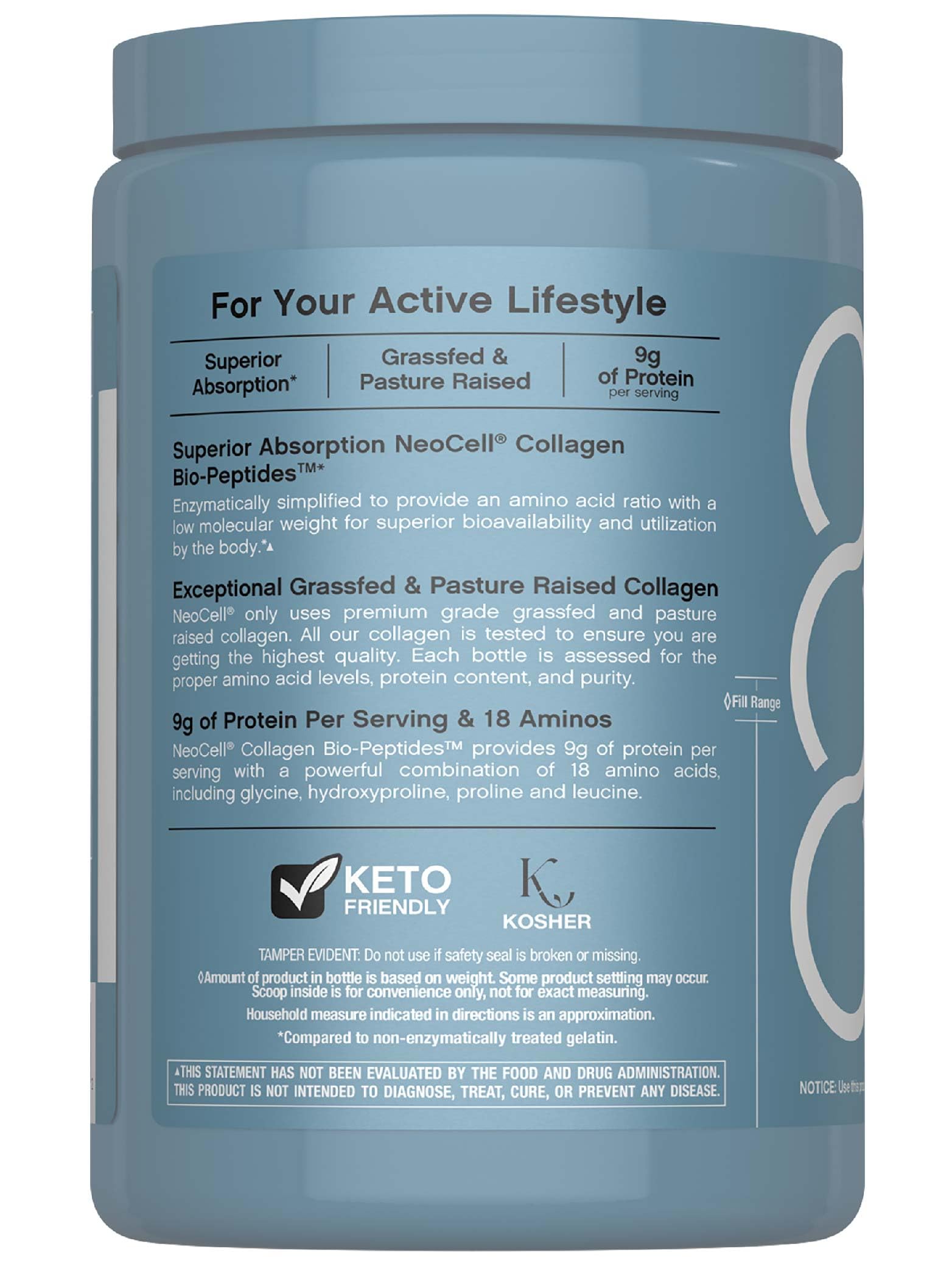 NeoCell Collagen Bio-Peptides Powder | 10oz | Super Hair, Skin, and Nails | Superior Absorption | Grassfed Protein Supplement | Advanced with 18 Essential Amino Acids