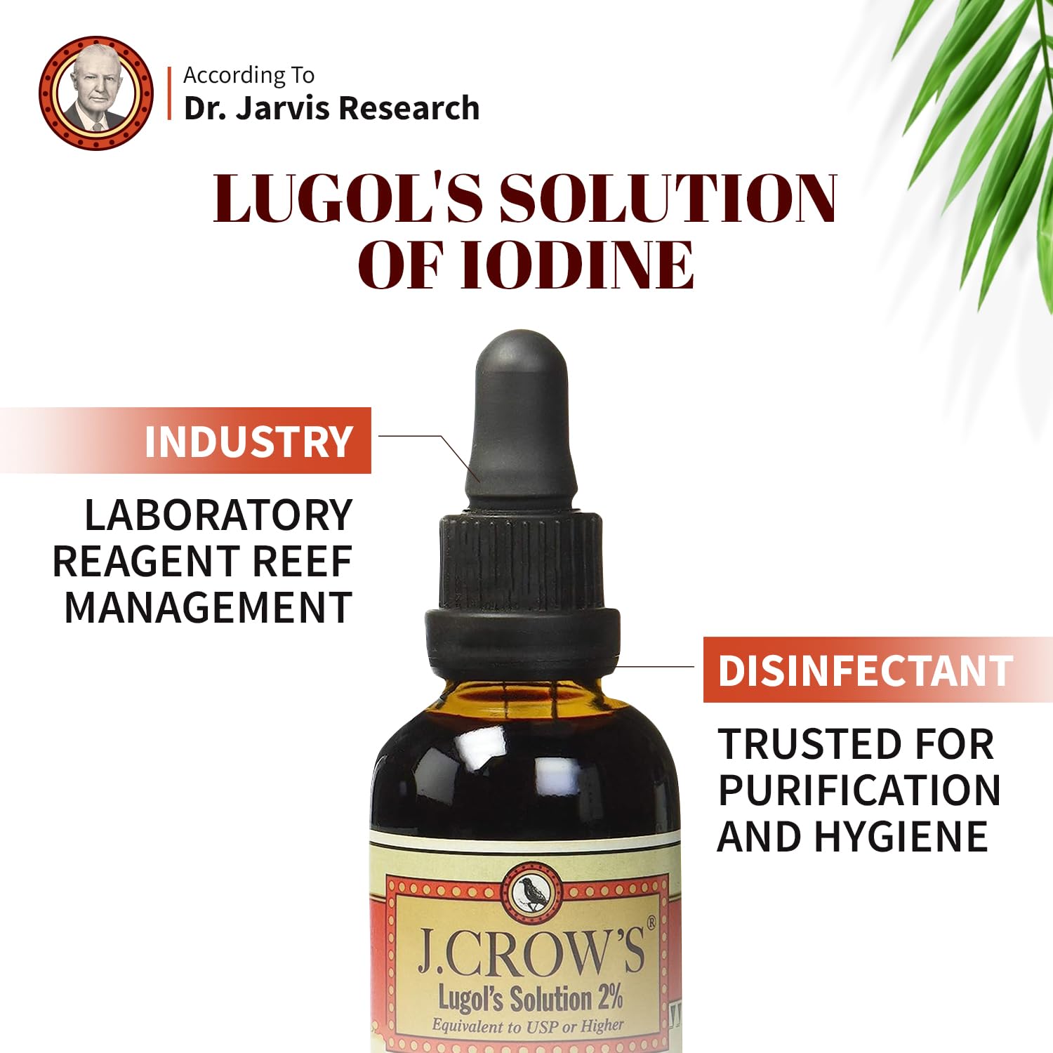 J.CROW'S® Lugol's Solution of Iodine 2% 2 oz (3 Bottles) – Premium Iodine & Potassium Iodide Liquid, Gluten &, Alcohol-Free Natural Brine Extract, No Expiration