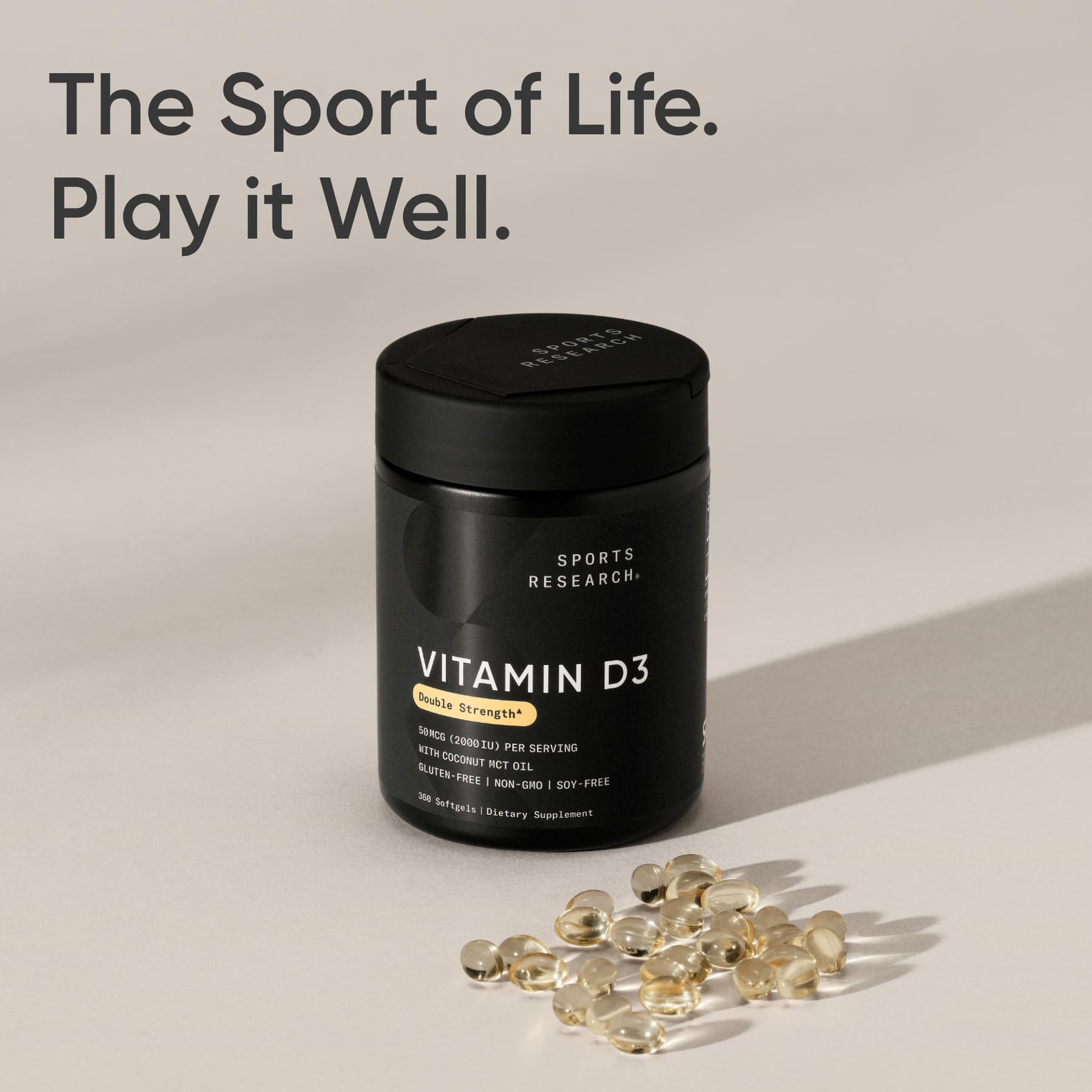 Sports Research Vitamin D3 2000 IU with Coconut MCT Oil - Double Strength Vitamin D Supplement - Non-GMO Verified, Gluten & Soy Free – 50mcg, 360 Liquid Softgels