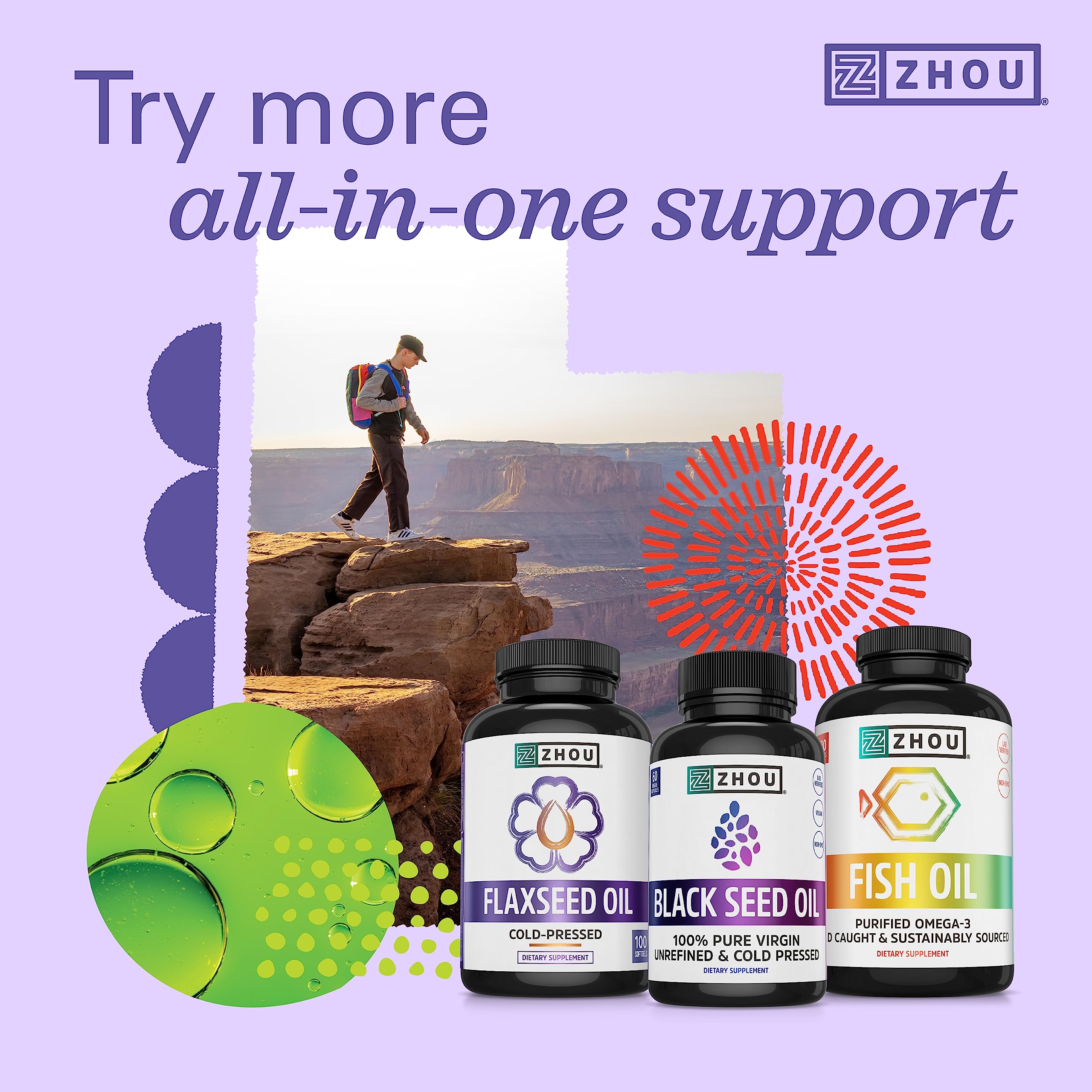 ZHOU Black Seed Oil Capsules - Black Cumin Seed Oil Cold Pressed, Nigella Sativa, Pure Unrefined Blackseed, Premium Supplement for Health, Hair & Skin w/Thymoquinone - 60 Capsules (Pack of 1)