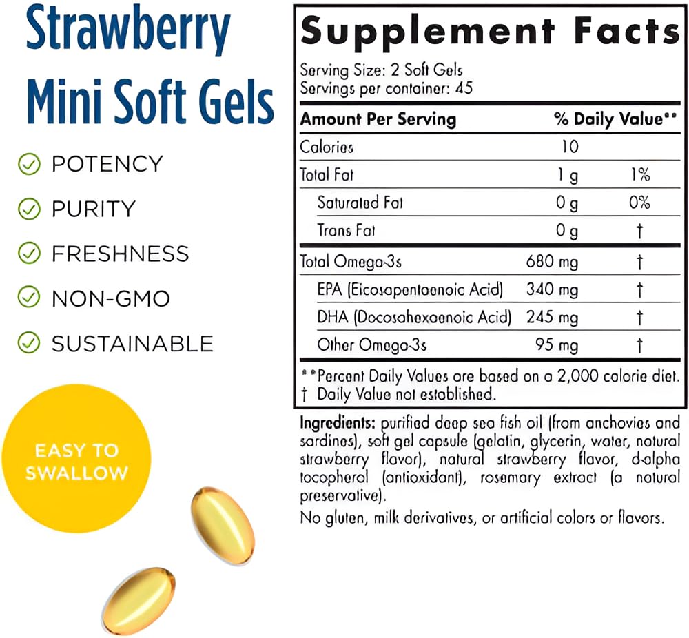 Nordic Naturals Ultimate Omega Jr., Strawberry - 90 Mini Soft Gels - 680 Total Omega-3s with EPA & DHA - Brain Health, Mood, Learning - Non-GMO - 45 Servings