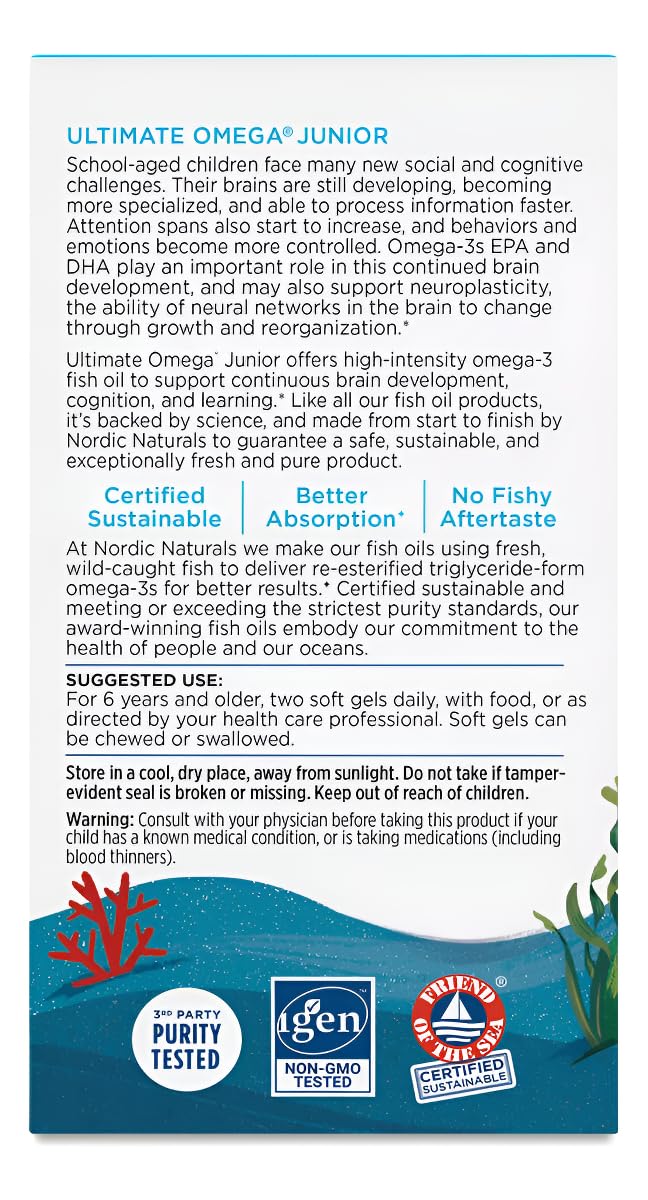 Nordic Naturals Ultimate Omega Jr., Strawberry - 90 Mini Soft Gels - 680 Total Omega-3s with EPA & DHA - Brain Health, Mood, Learning - Non-GMO - 45 Servings