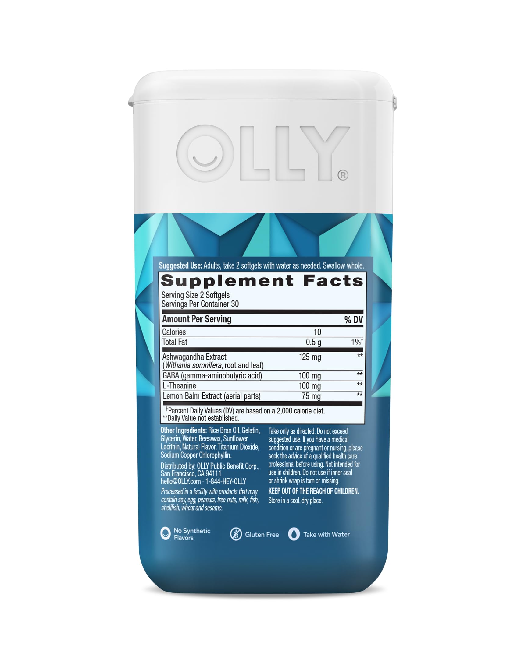 OLLY Ultra Strength Goodbye Stress Softgels, GABA, Ashwagandha, L-Theanine and Lemon Balm, Stress Relief Supplement - 60 Count