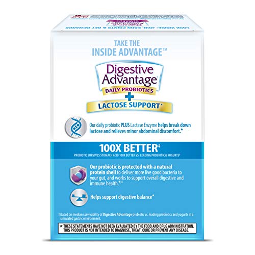 Digestive Advantage Lactose Defense Capsules (96 Count In A Box), Helps Breaks Down Lactose and Defend Against Digestive Upset, Supports Digestive and Immune Health, CFUs