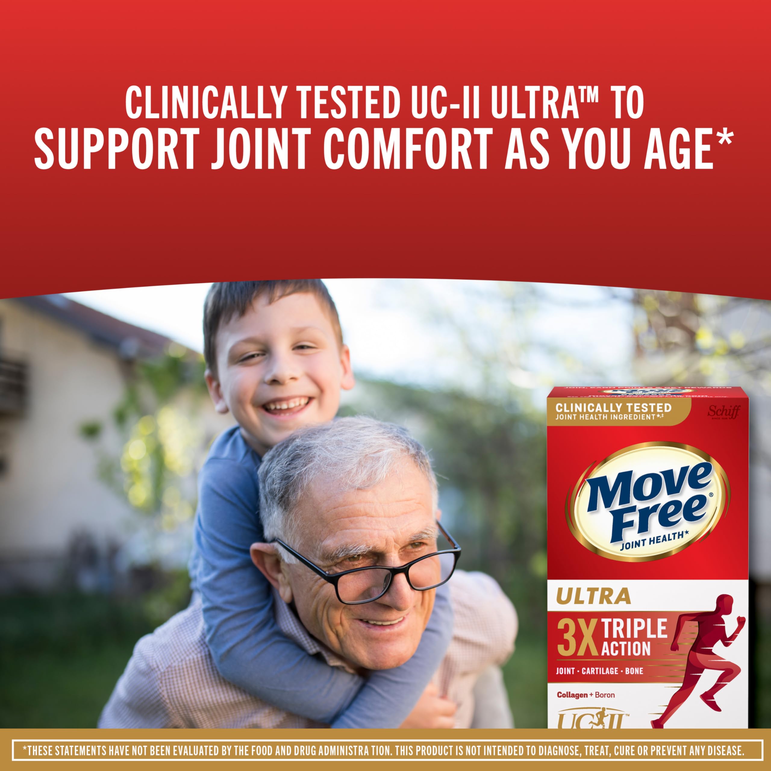 Move Free Ultra Triple Action Joint Support Supplement - Type II Collagen Boron & Hyaluronic Acid - Supports Joint Comfort, Cartiliage & Bones in 1 Tiny Pill Per Day, 64 Tablets (64 servings)*