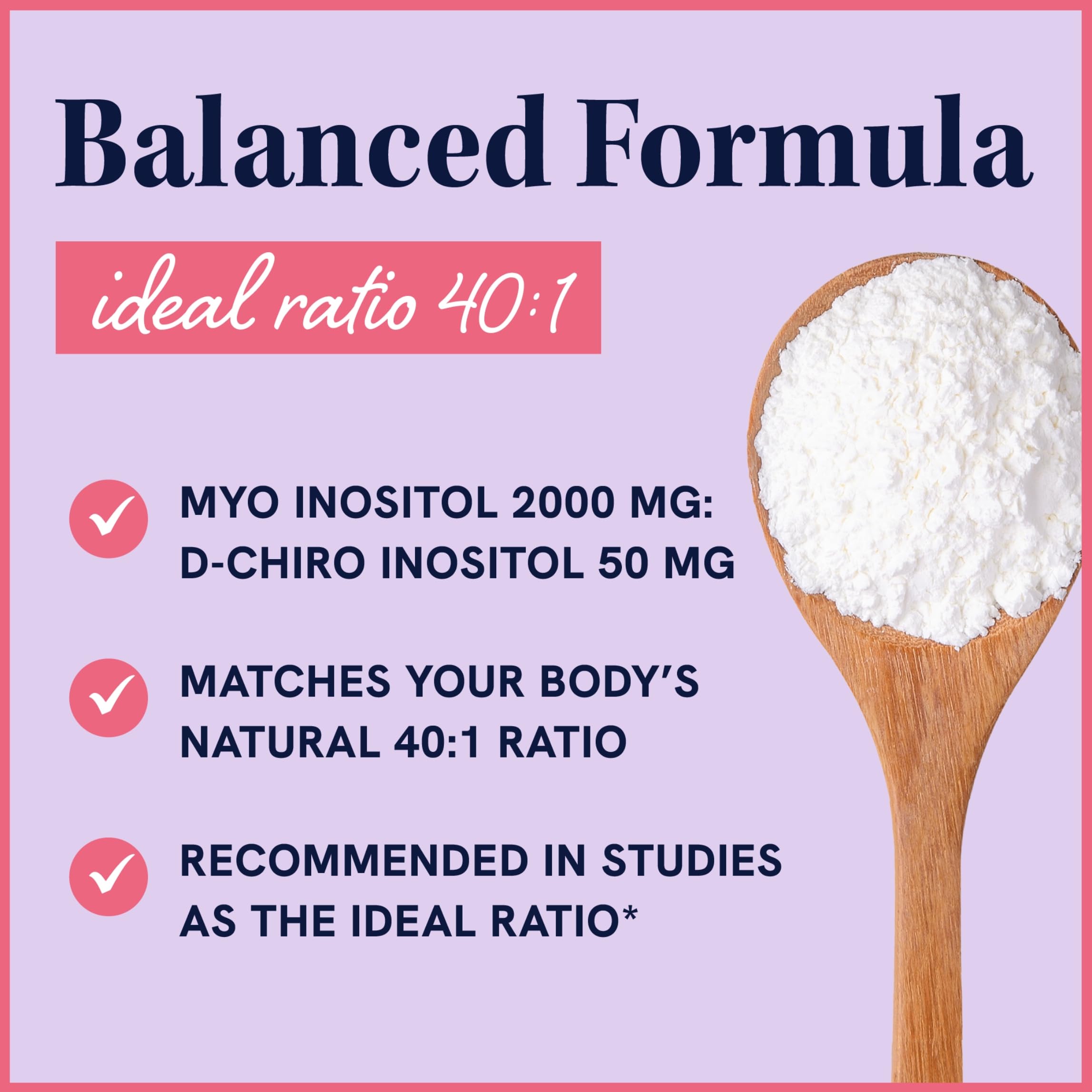 Myo-Inositol & D-Chiro Inositol Powder | Hormone Balance for Women | Ideal 40:1 Ratio | Myo 2000mg, D Chiro 50mg | Regulate Menstrual Cycle and Support Ovarian Health | 30 Servings, 2.17 oz.